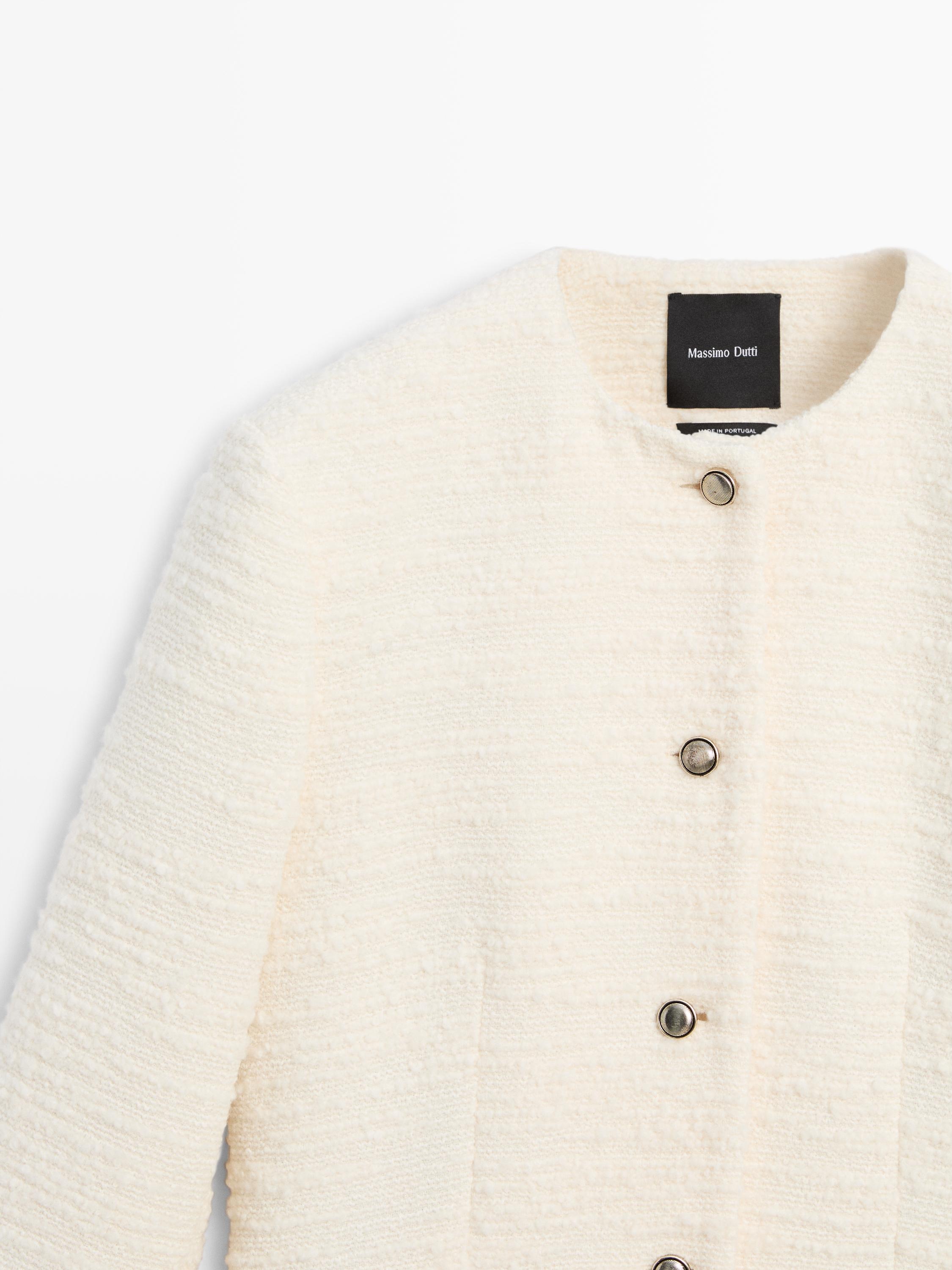 水鑽鈕扣紋理羊毛混紡外套