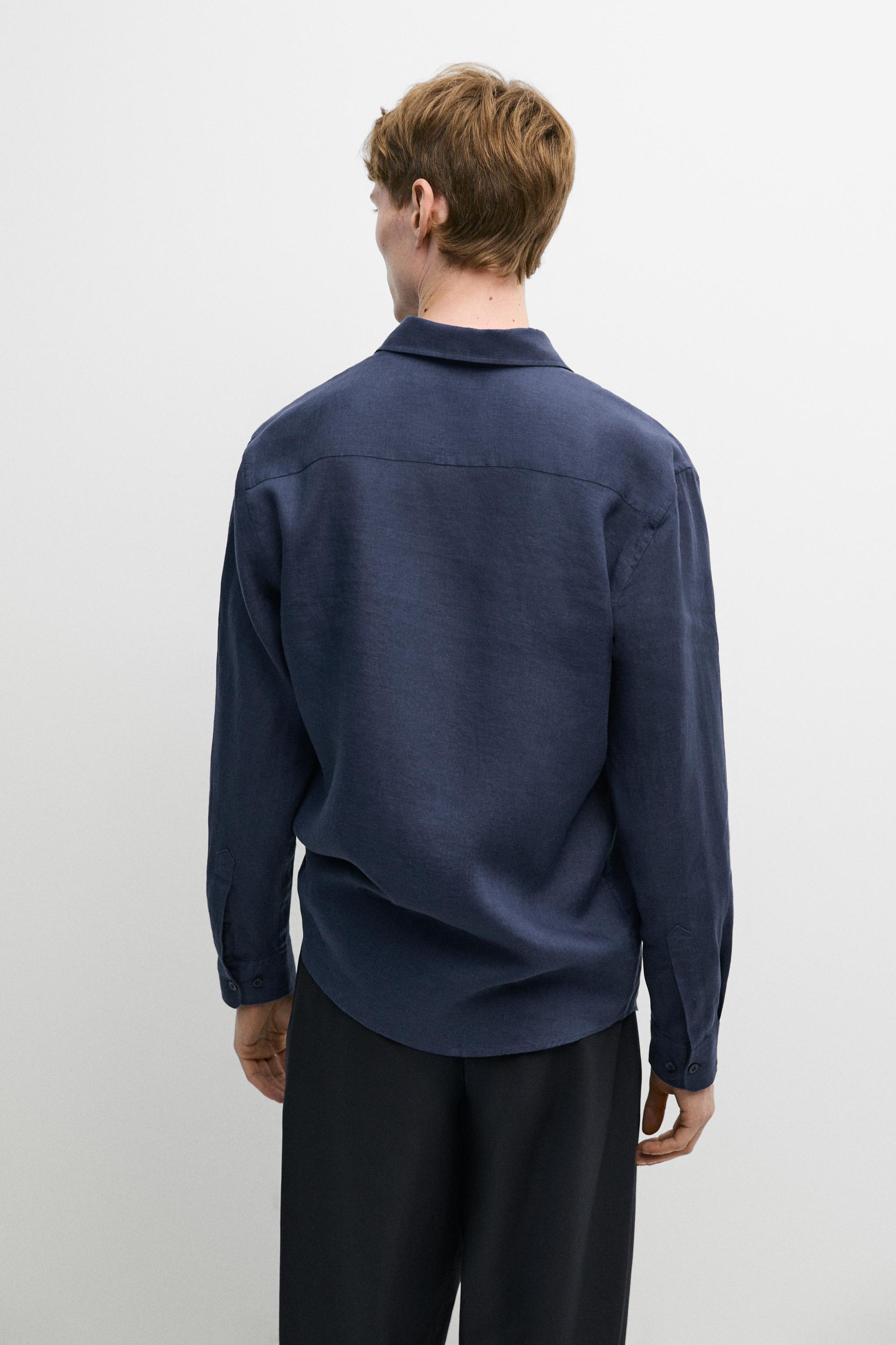 Slim fit 100% linen shirt — DEEP BLUE