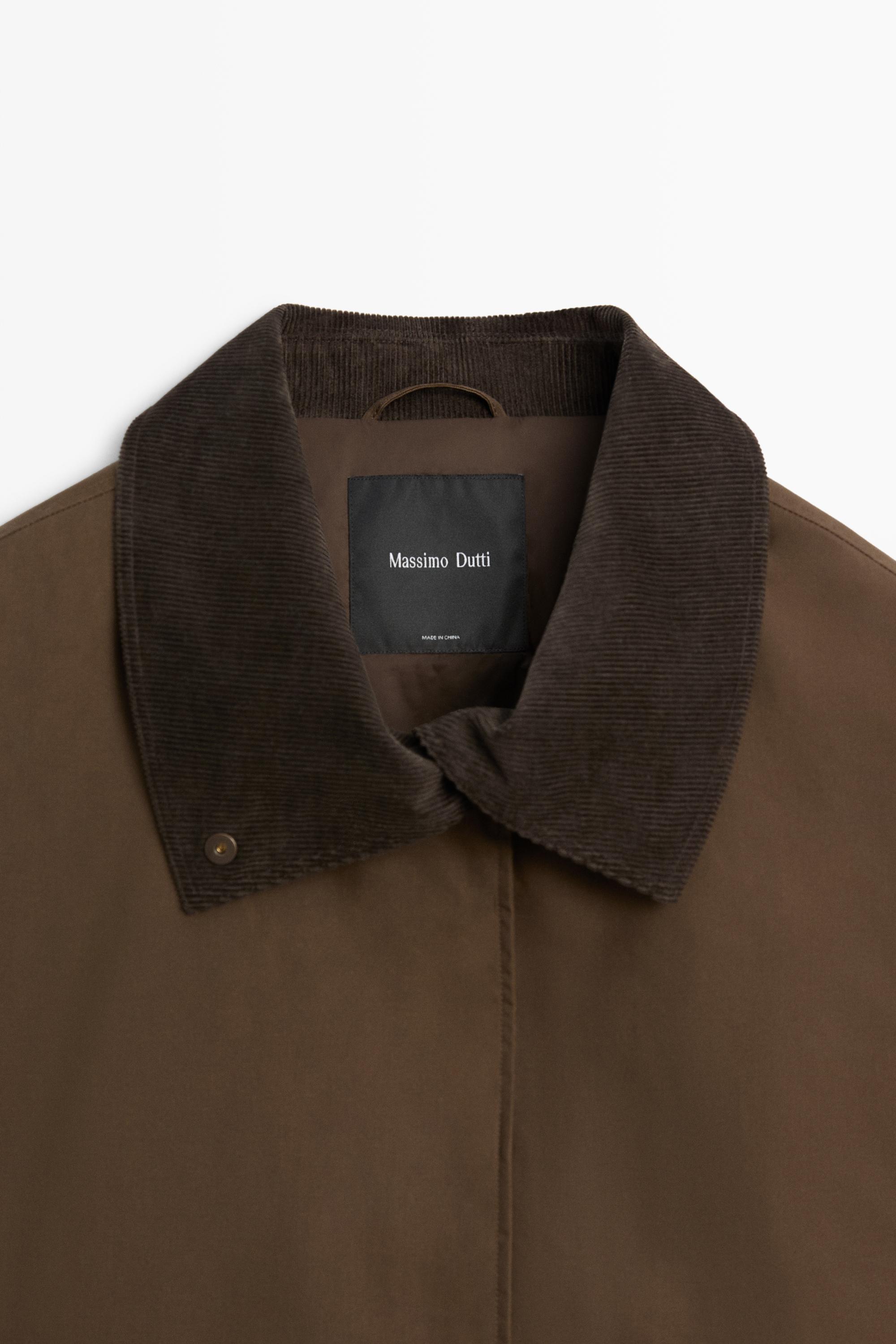 Waxed high-neck corduroy jacket — DARK KHAKI