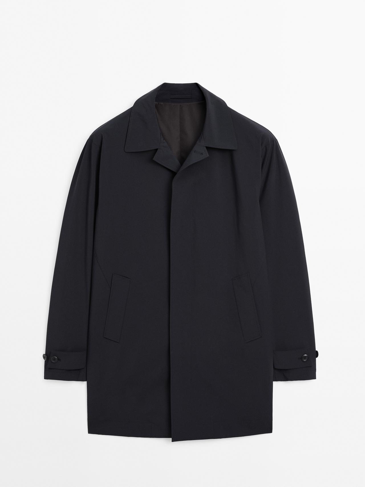 Massimo Dutti - Herre - Let Trenchcoat Med Skjulte Knapper - Marineblå - Xxl