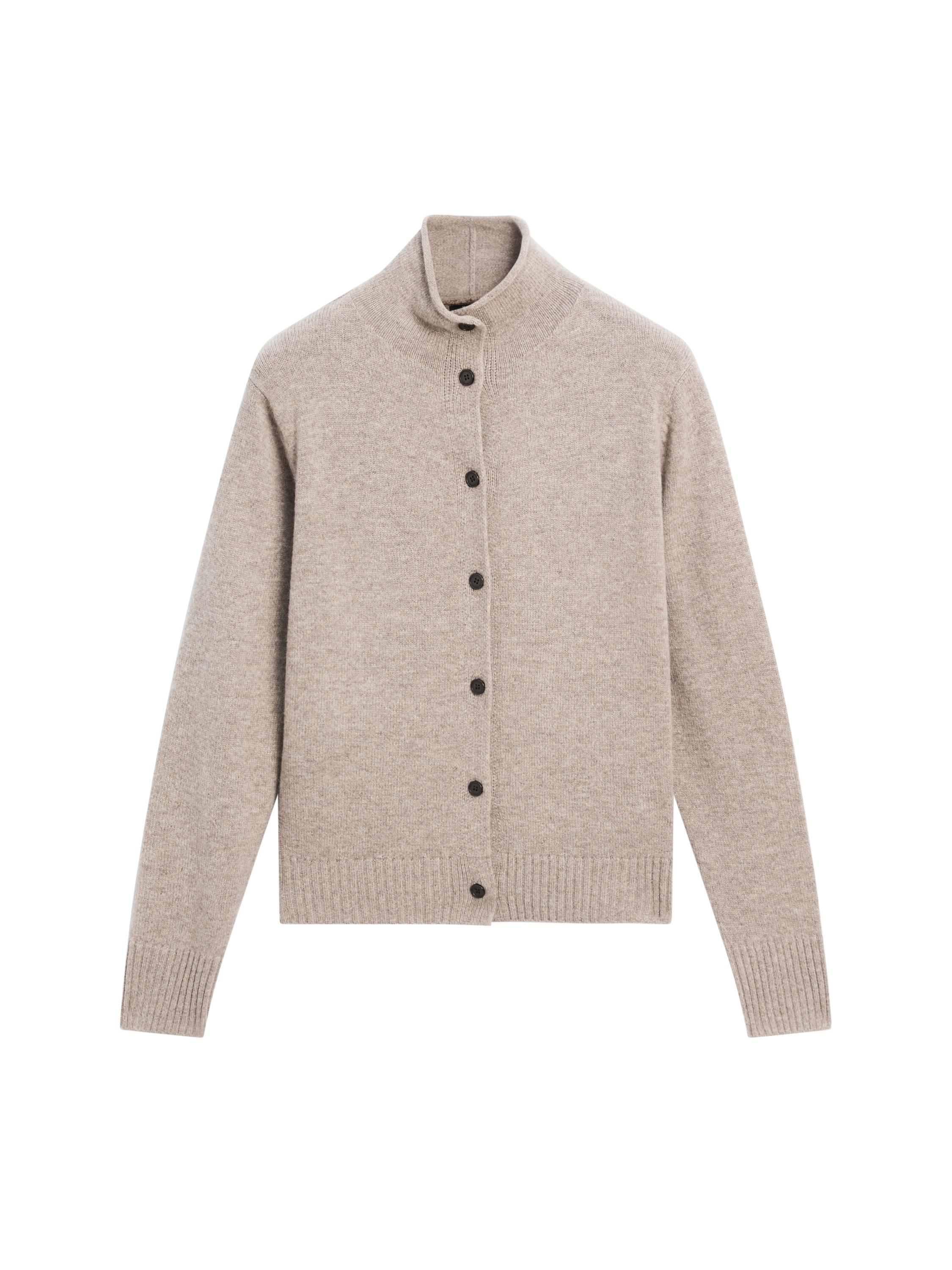 Wool high neck knit cardigan · Mink, Chocolate · Cardigan