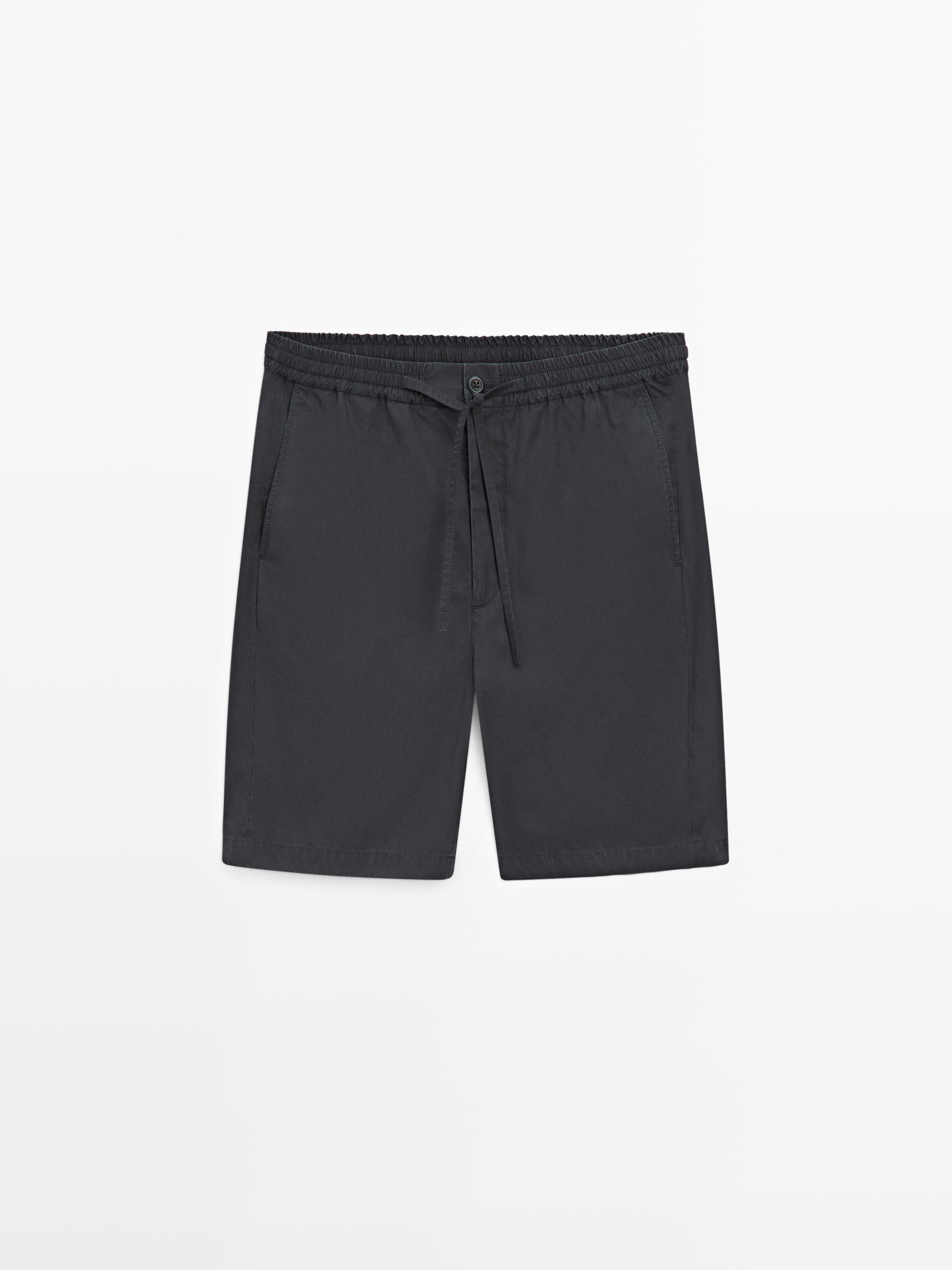 100% cotton jogger fit Bermuda shorts — NAVY BLUE