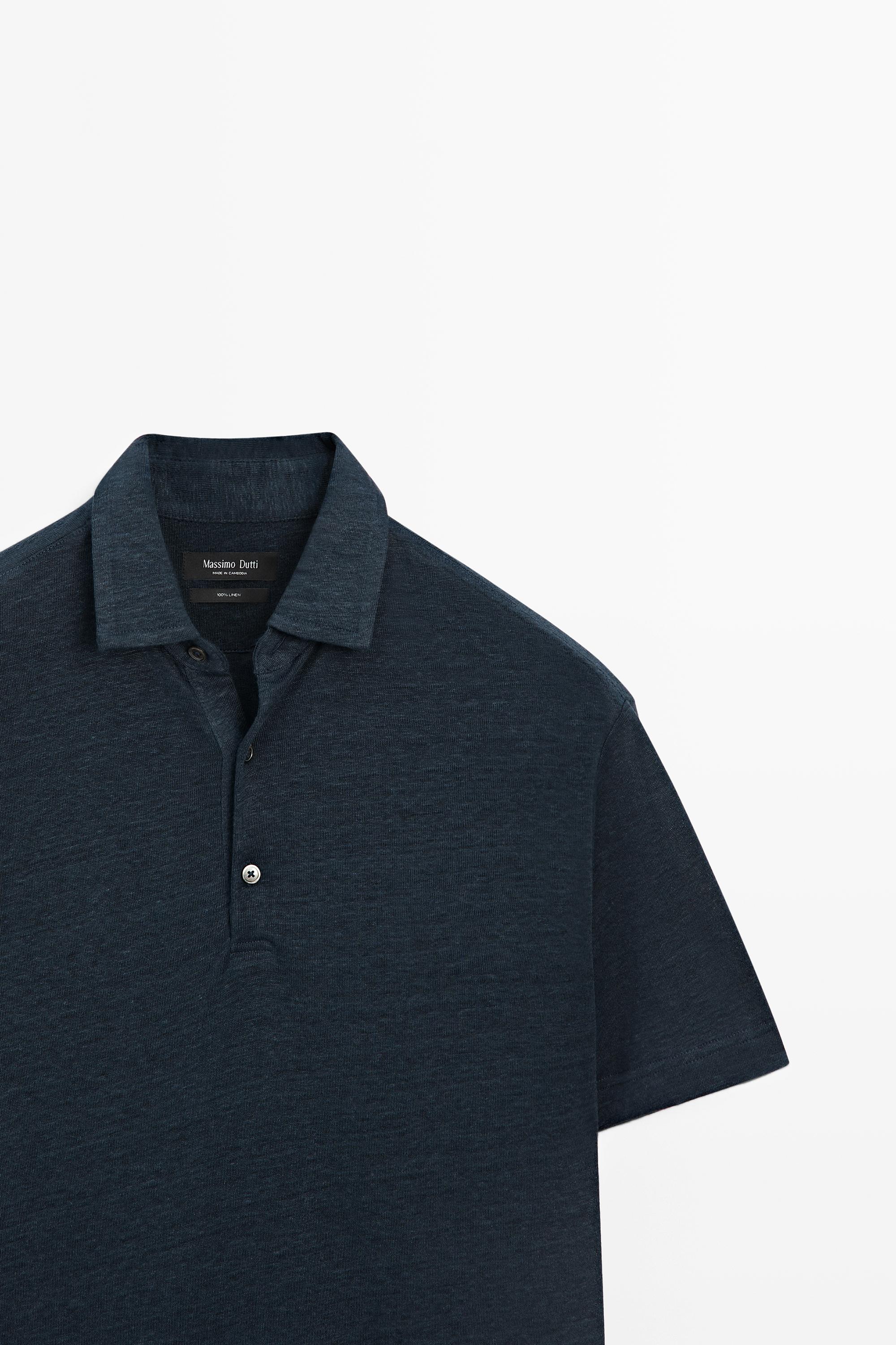 100% linen short sleeve polo shirt — NAVY BLUE