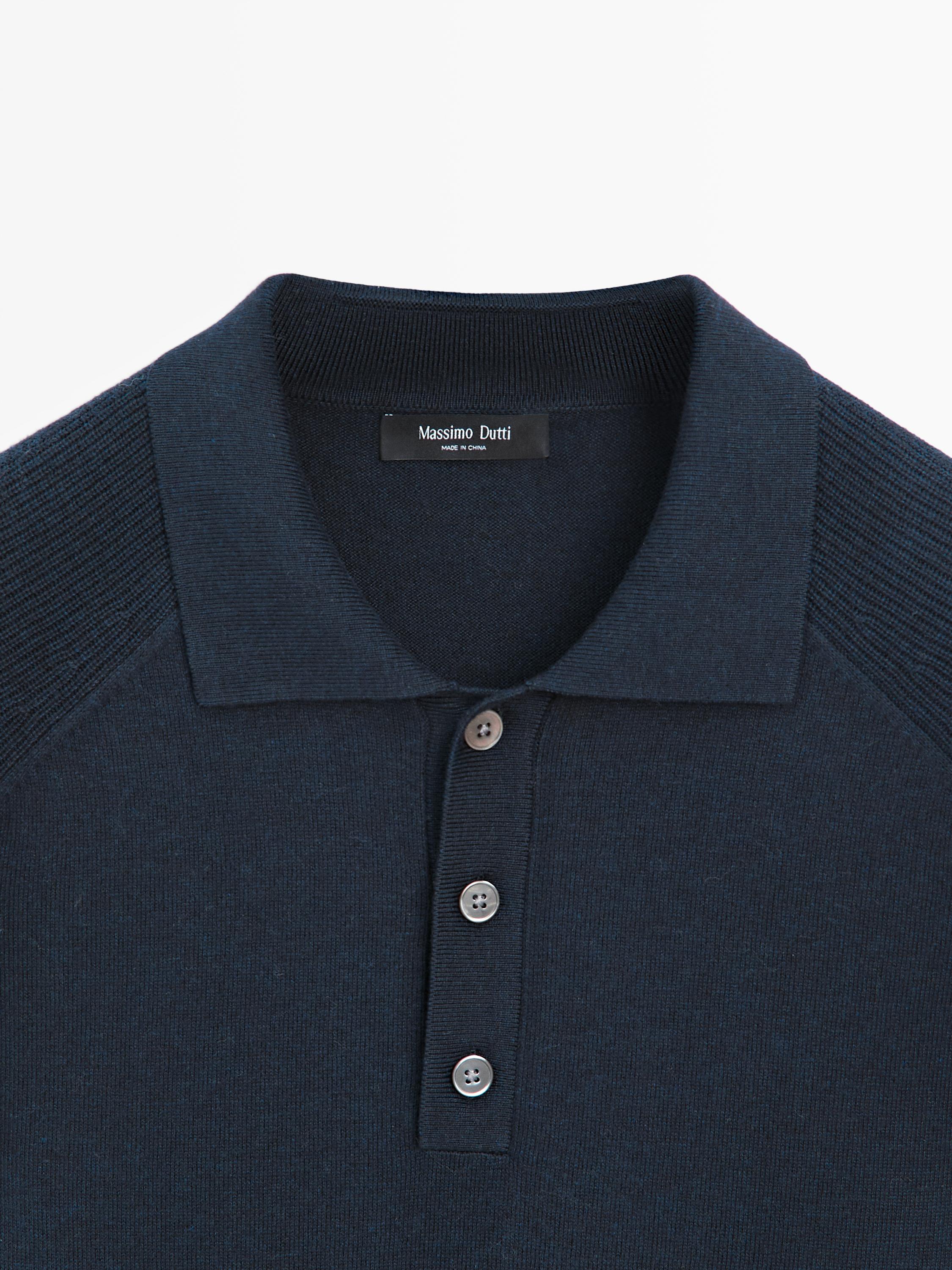 Cotton blend knit polo sweater — NAVY BLUE