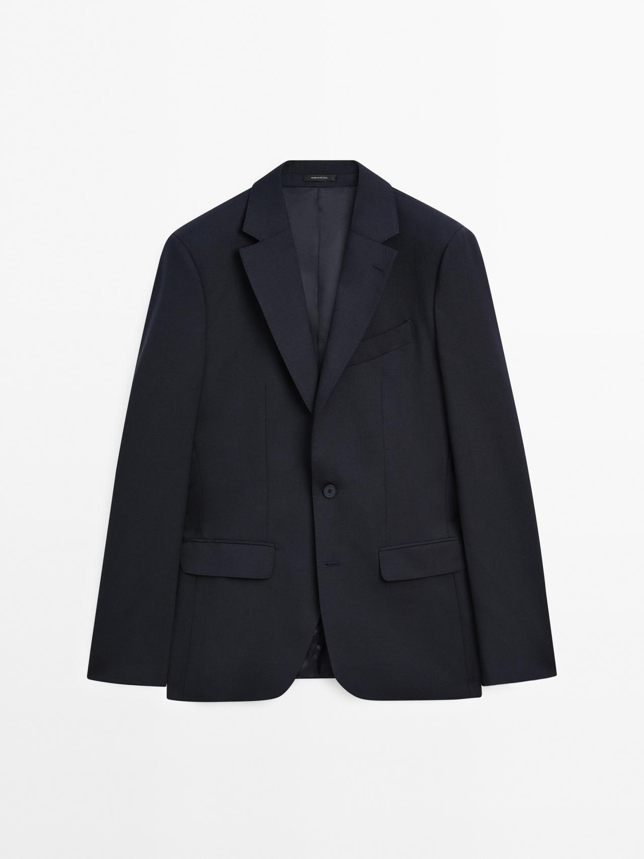 Massimo Dutti - Herre - Habitjakke I Uldblanding - Marineblå - 50