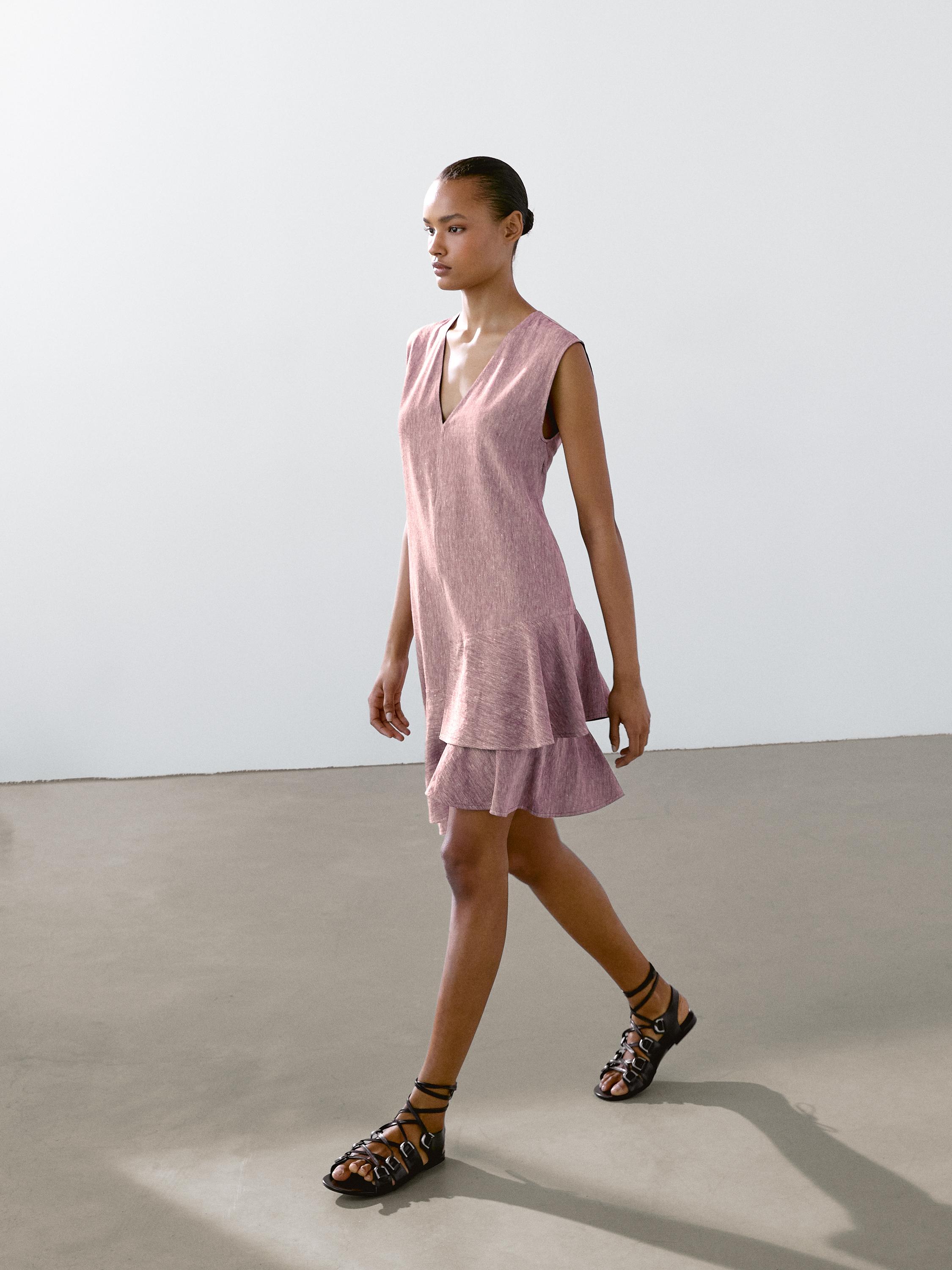 100% linen ruffled mini dress