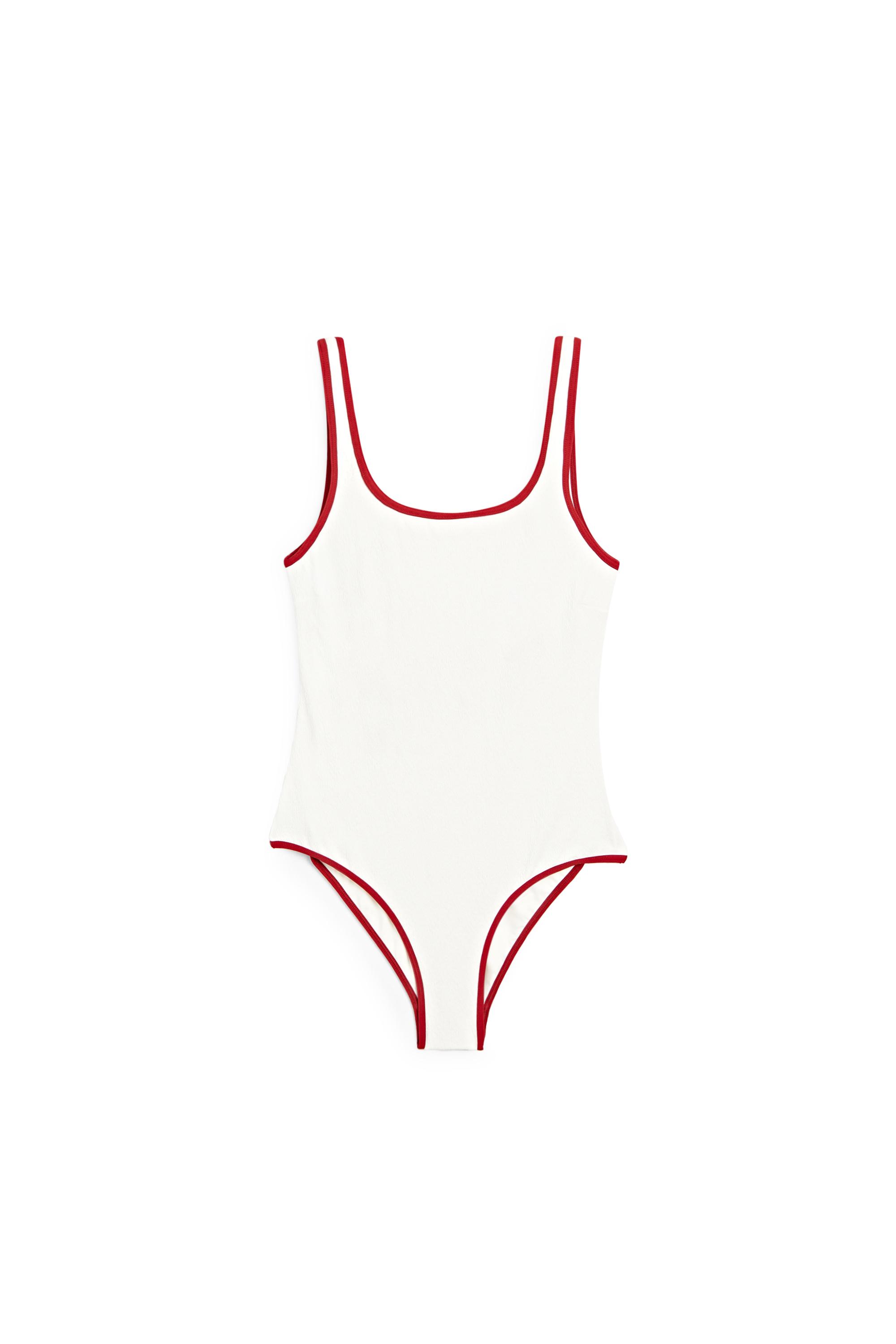 Contrast texture swimsuit — RED
