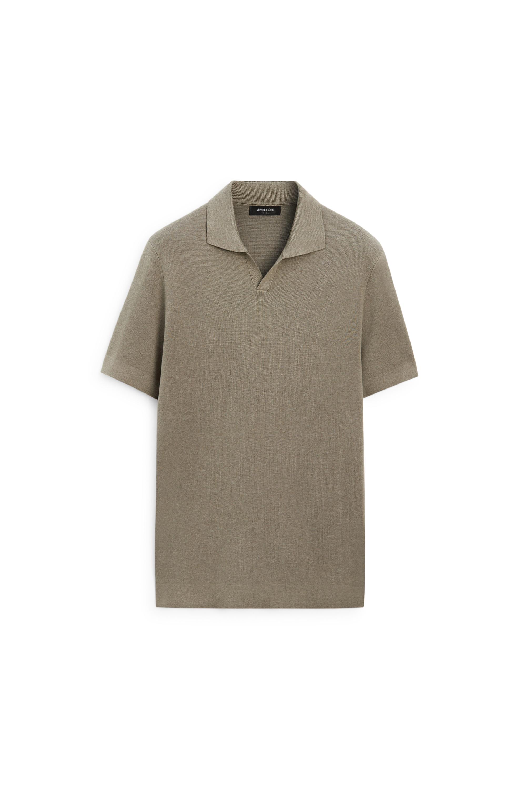 Flowing cotton blend knit polo shirt — GREEN