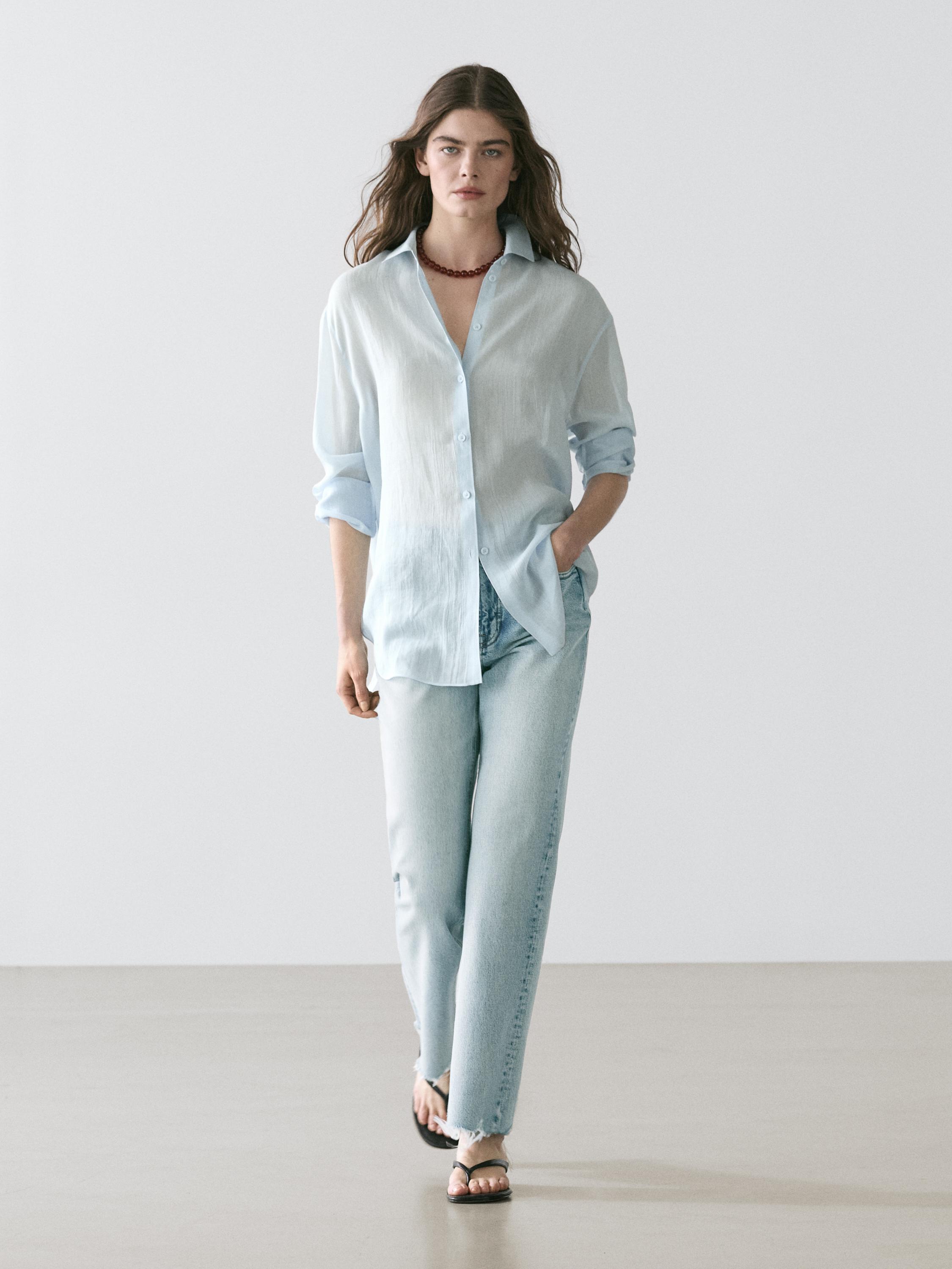 Flowing shirt with shirt collar — SKY BLUE