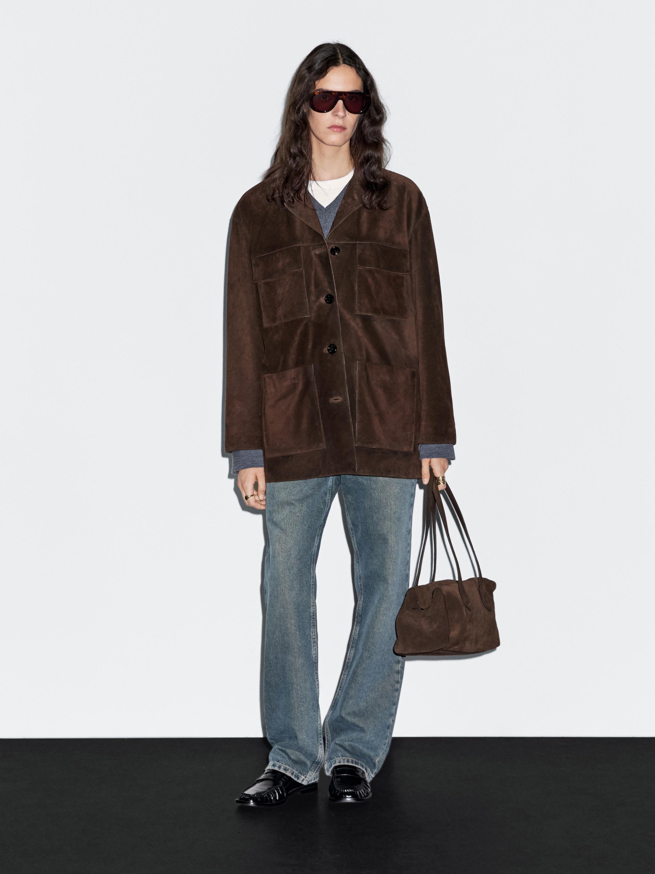 Split suede leather jacket with pockets