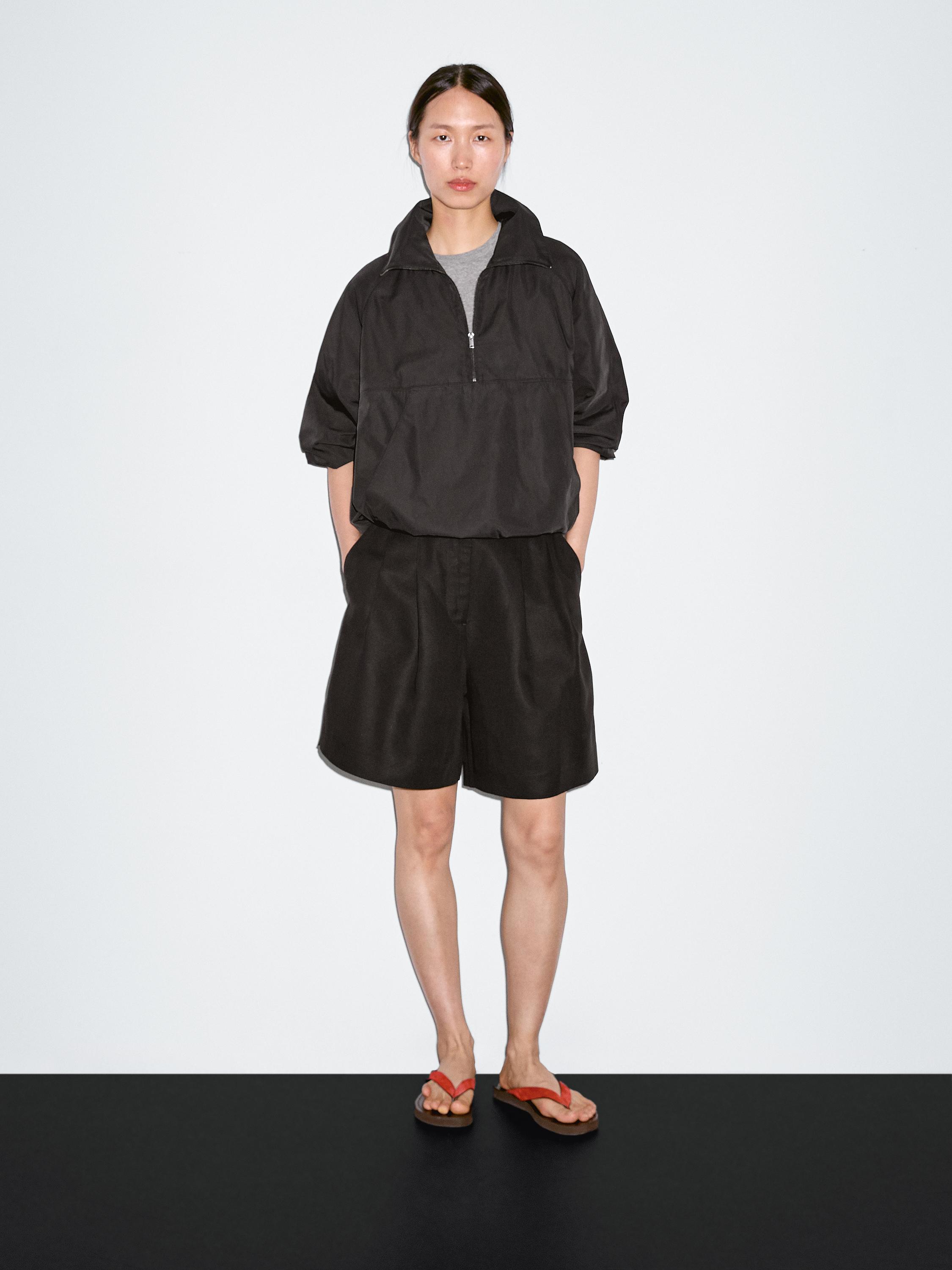 Technical fabric sweatshirt with zip detail