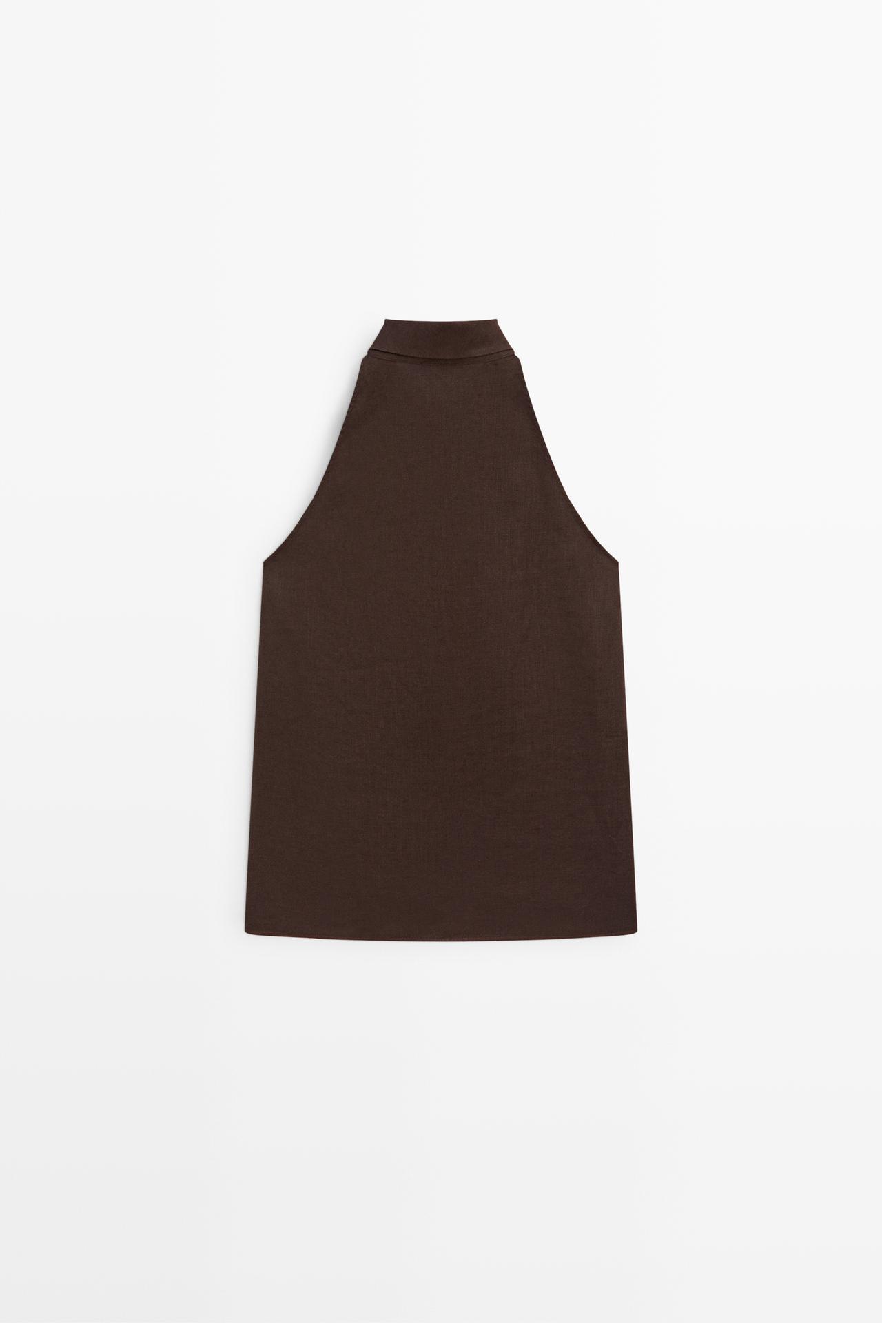 100% linen flowing halter top — BROWN