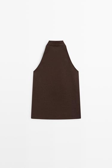 100% linen flowing halter top — BROWN 6