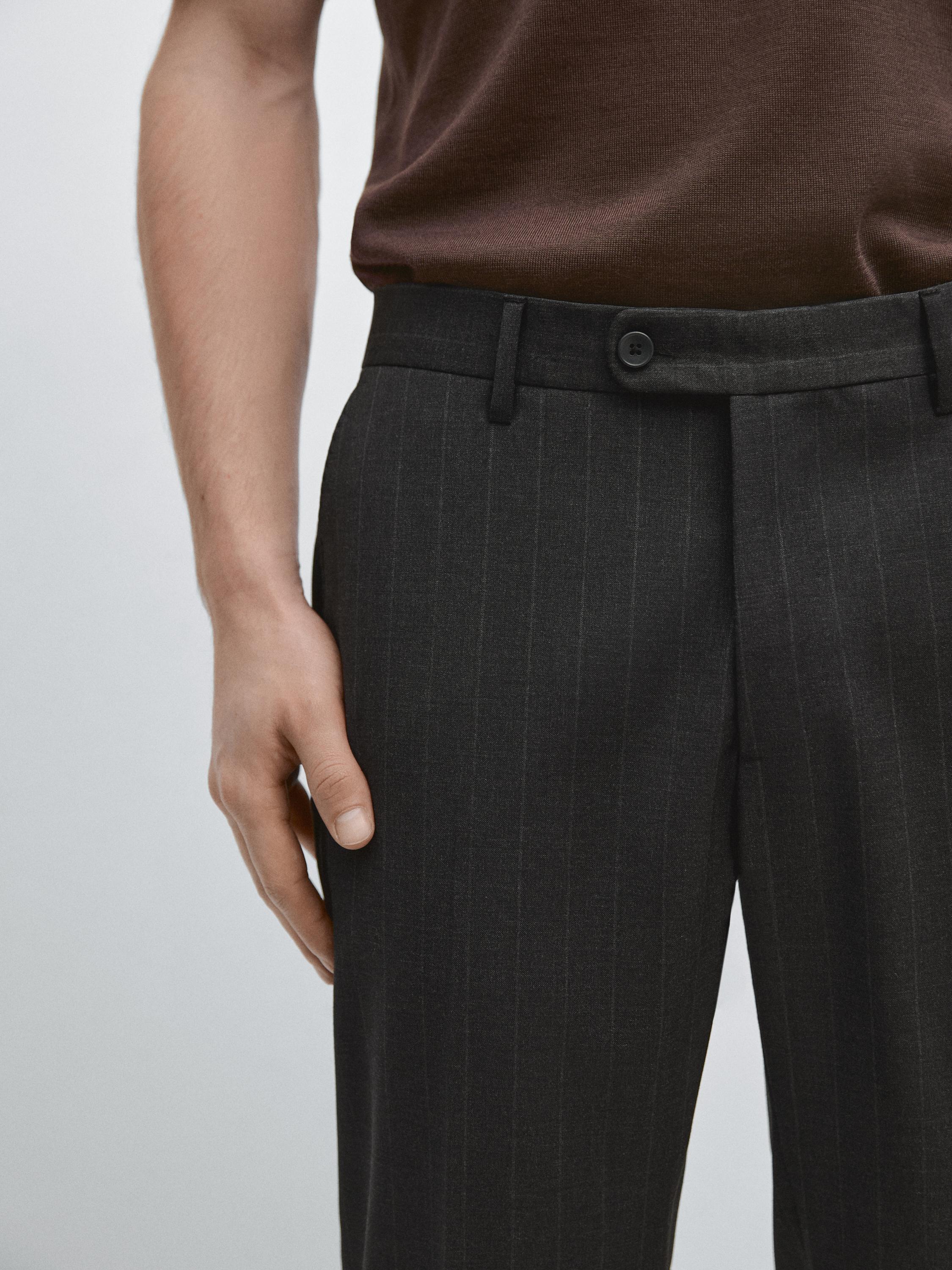 Pinstriped cool wool suit trousers — GREY