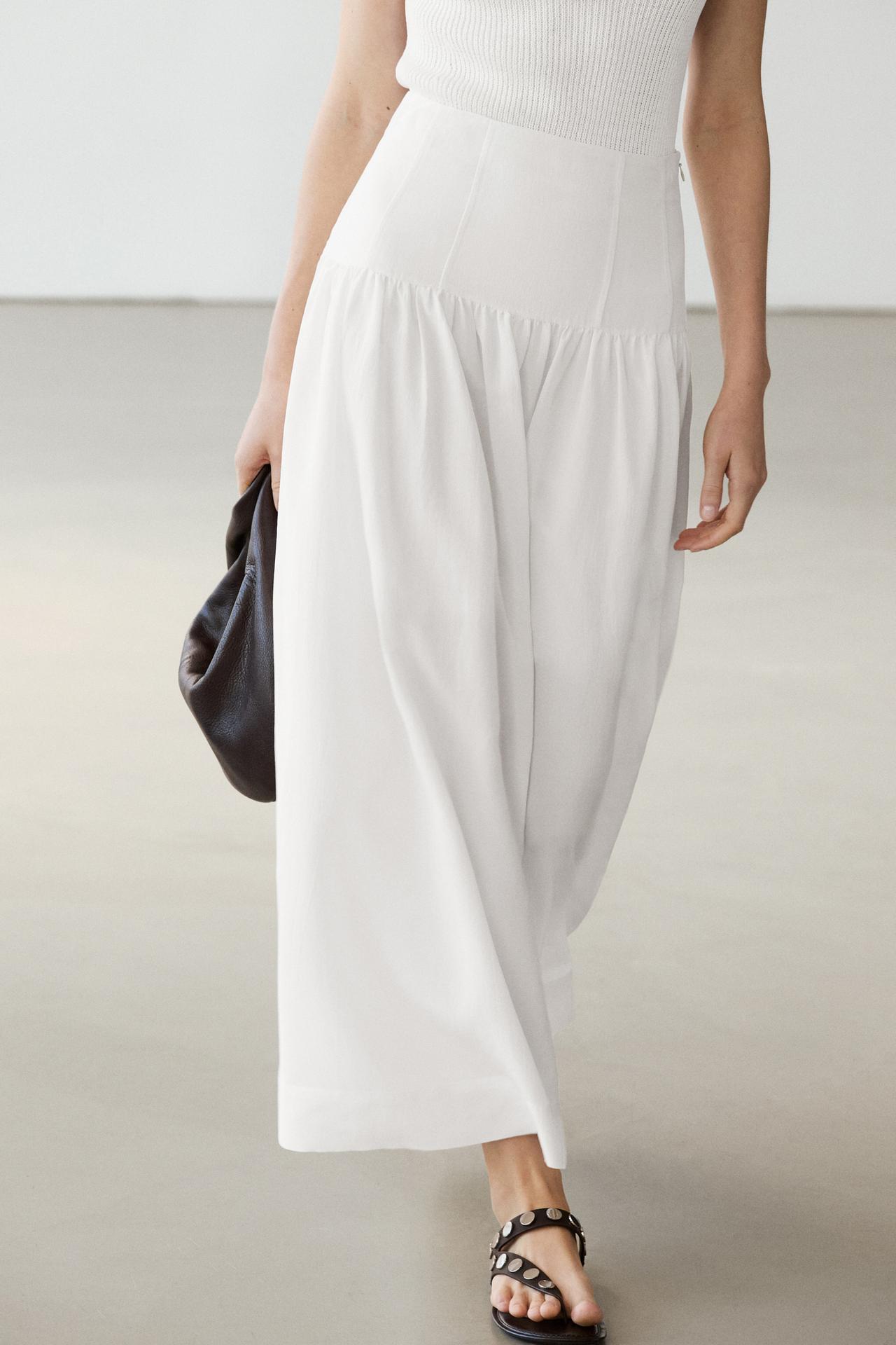 Midi skirt with yoke detail — WHITE