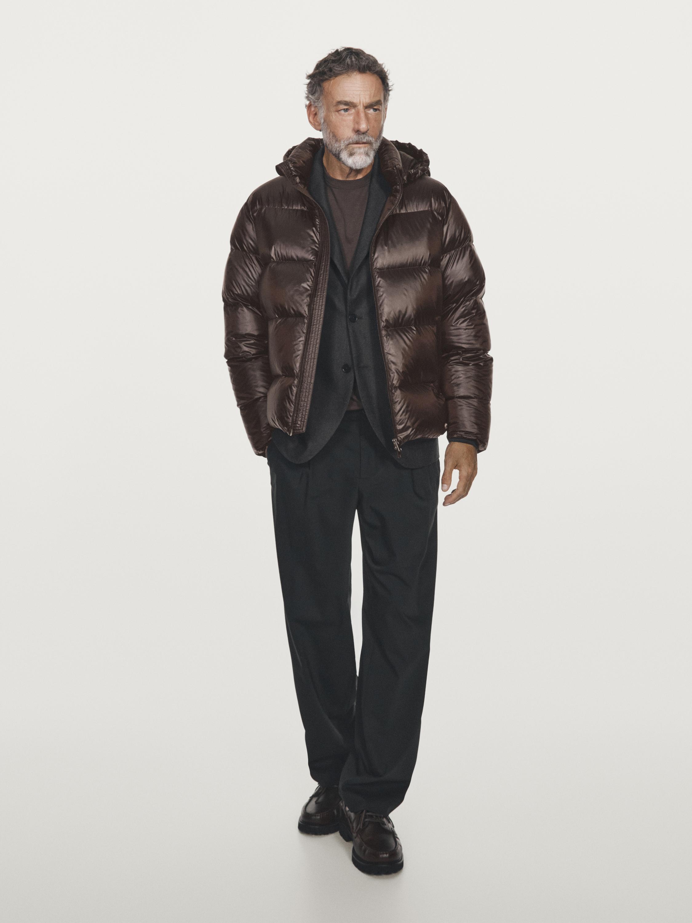 Water-repellent satin puffer jacket
