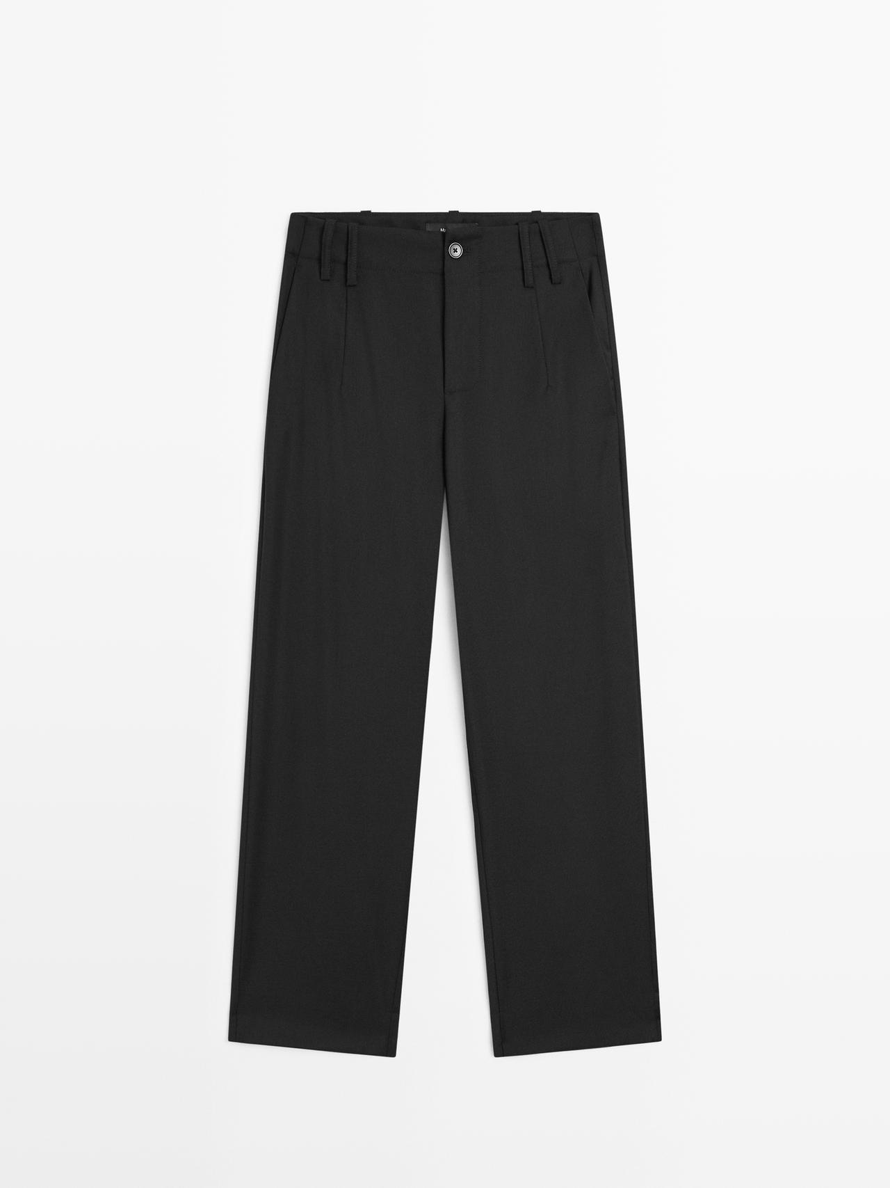 Massimo Dutti - Dame - Boyfriend Fit Bukser I 100% Uld - Sort - 38