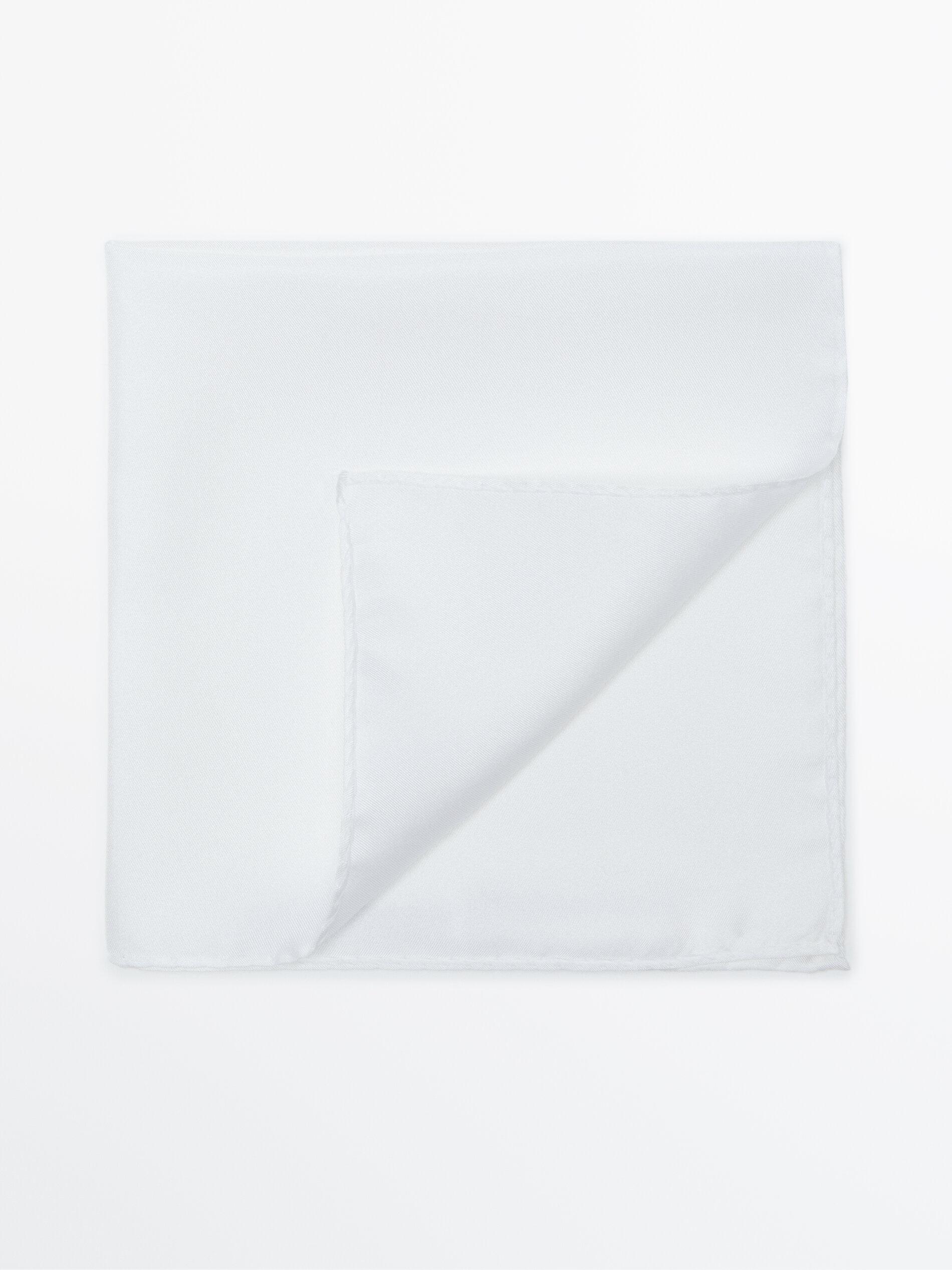 Plain 100% silk pocket square — WHITE