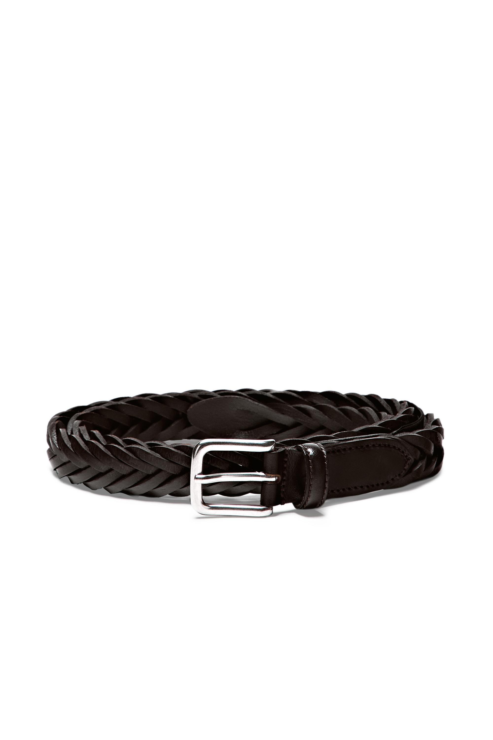 Braided leather belt — BROWN