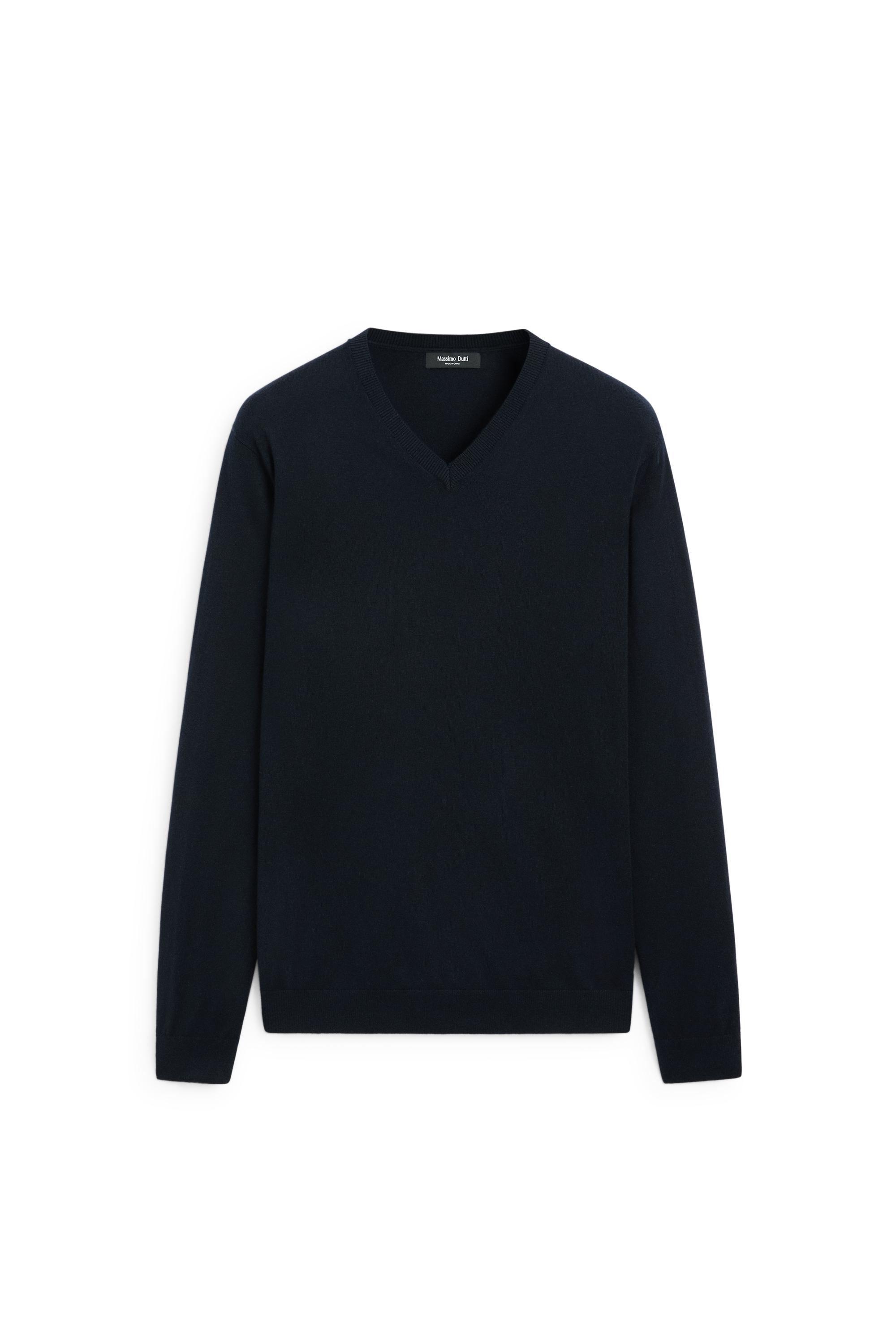 Massimo Dutti Pamuk karışımlı V yaka triko kazak görsel 6