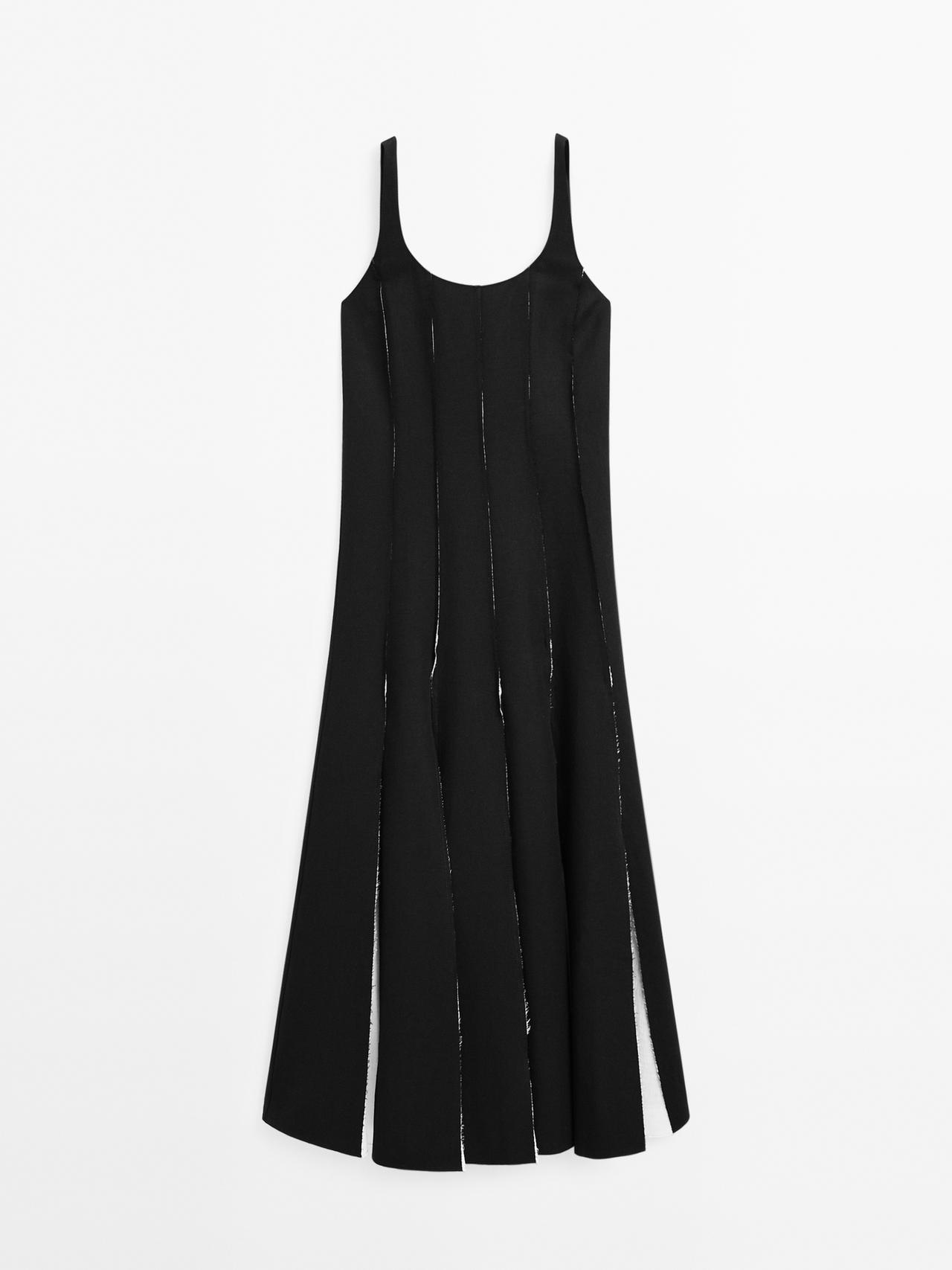 Massimo Dutti - Dame - Lang Kjole I Hørblanding Med Blødt Fald - Sort - 40