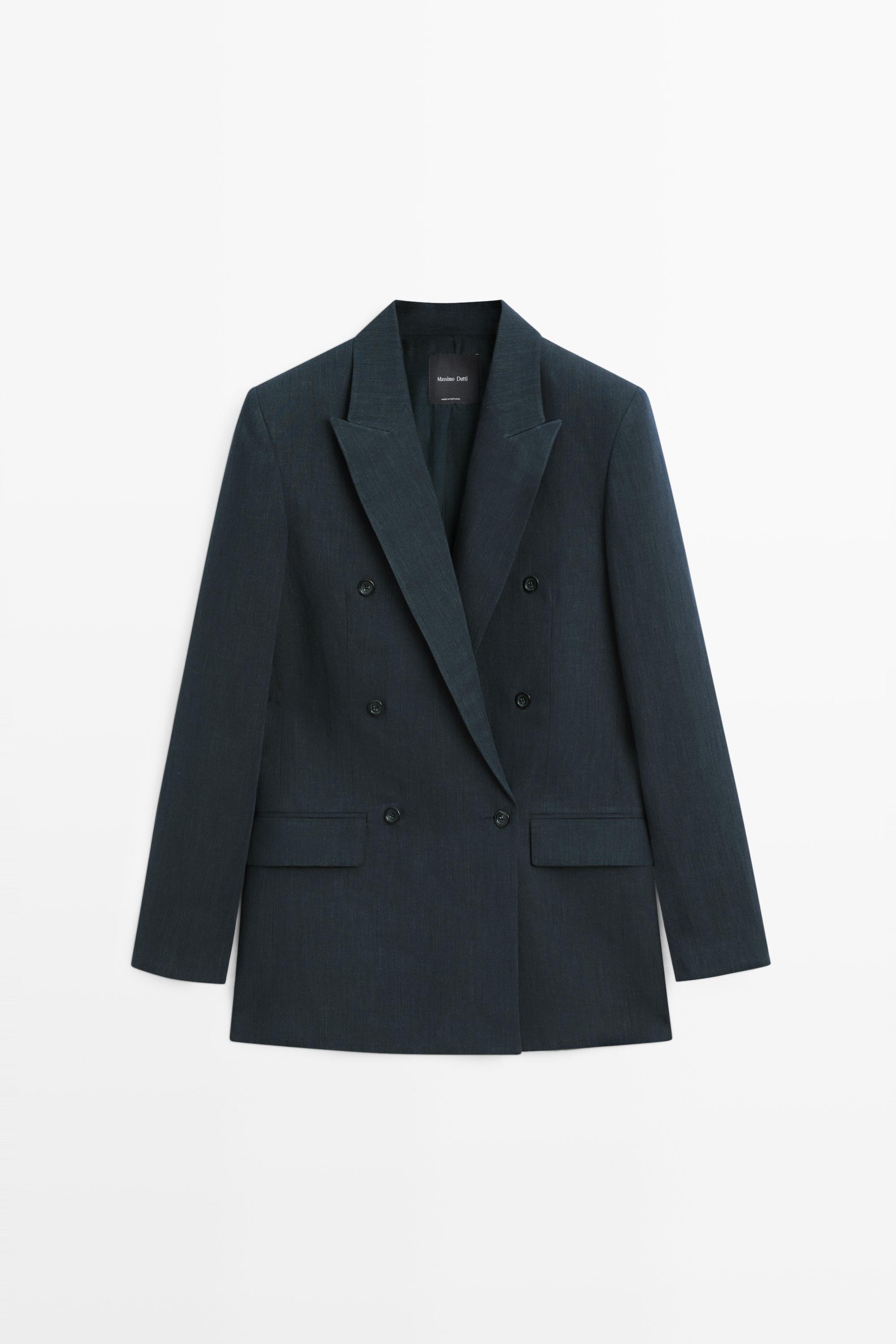 Melange linen double-breasted blazer