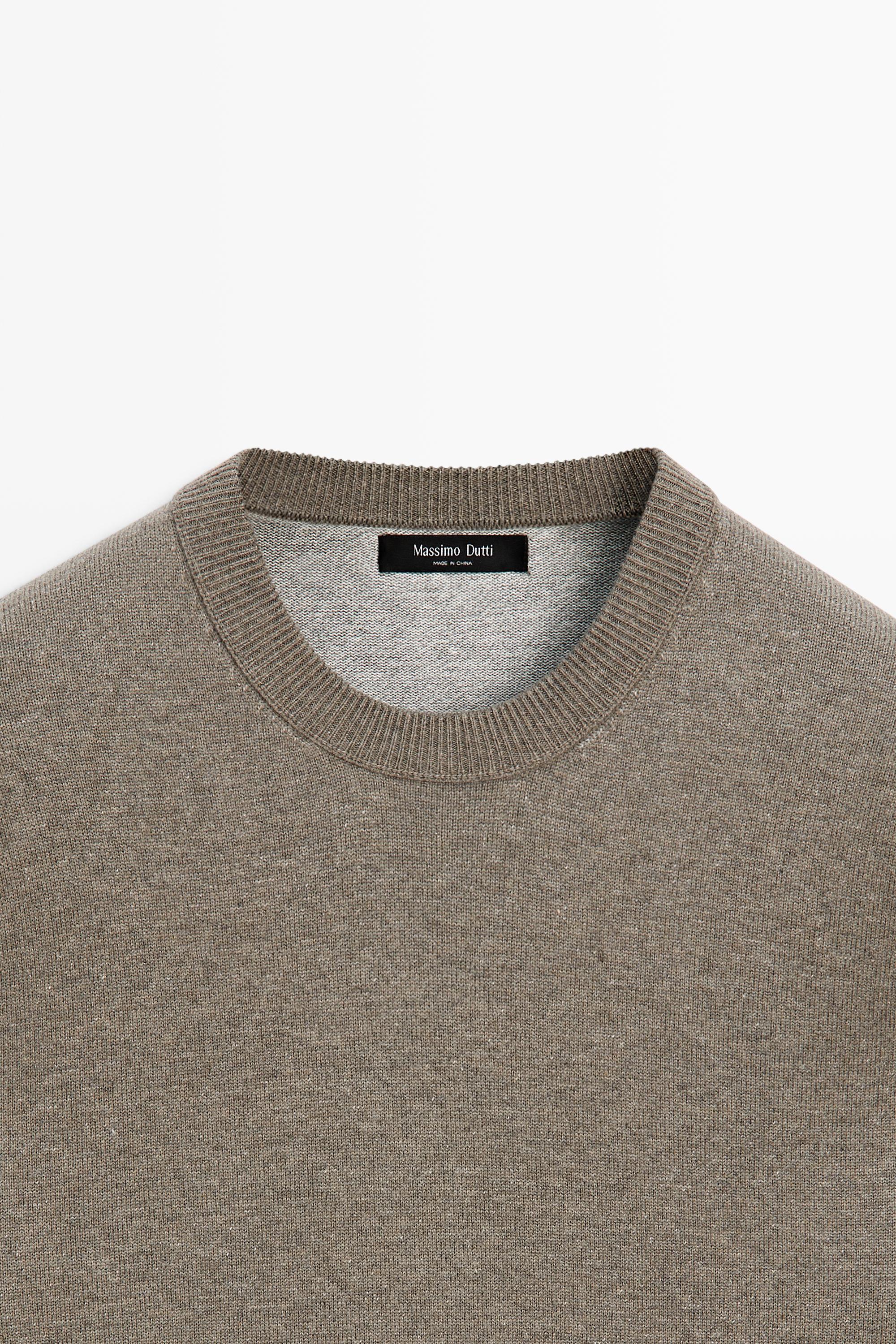 Cotton blend knit sweater — KHAKI