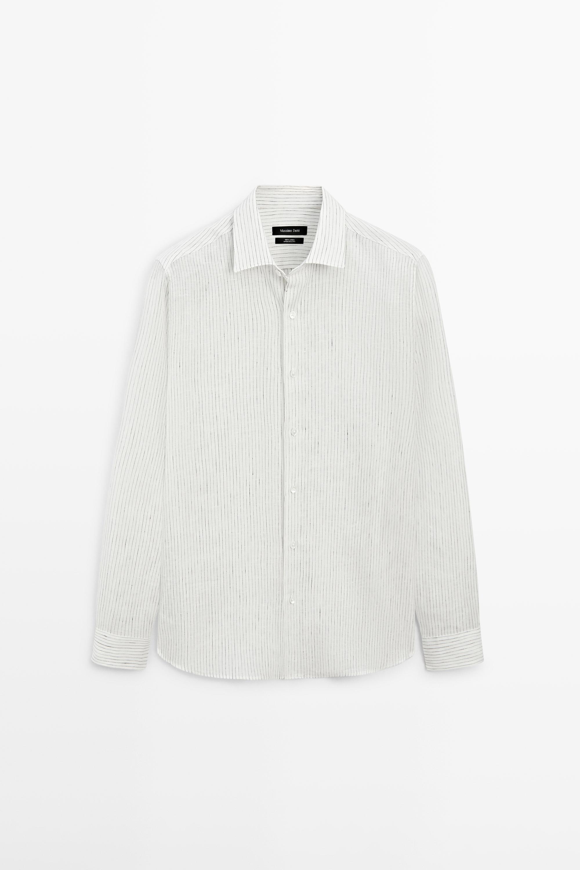 Camicia regular fit a righe in lino