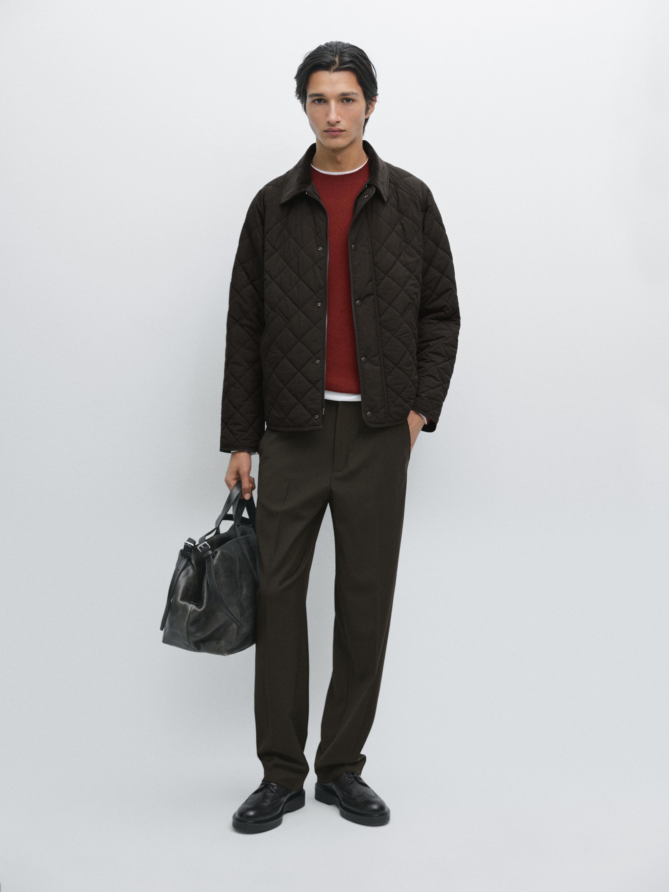 Puffer jacket with nappa collar