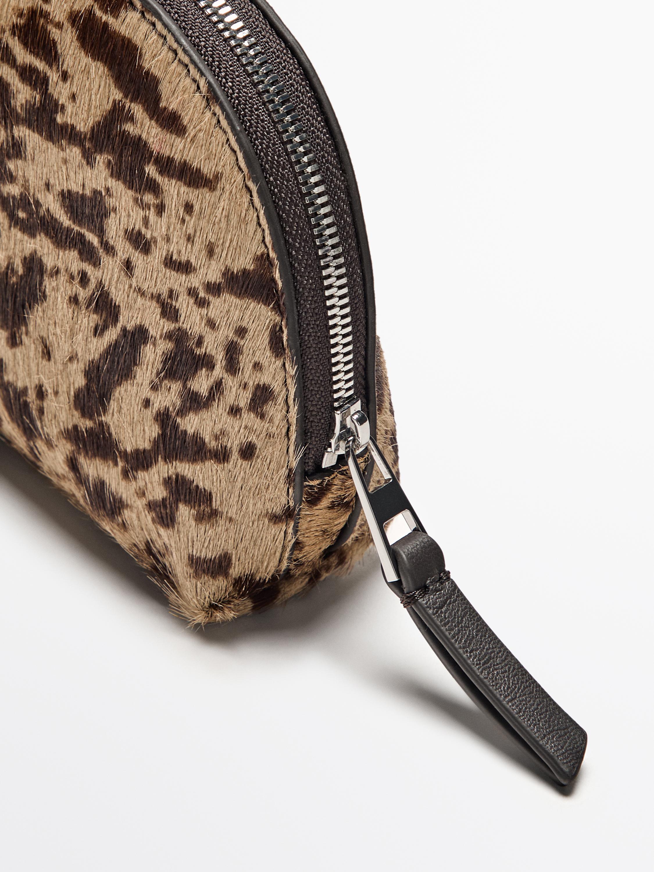 حقيبة أدوات شخصية صغيرة جلد مُشعر بطبعة حيوانية