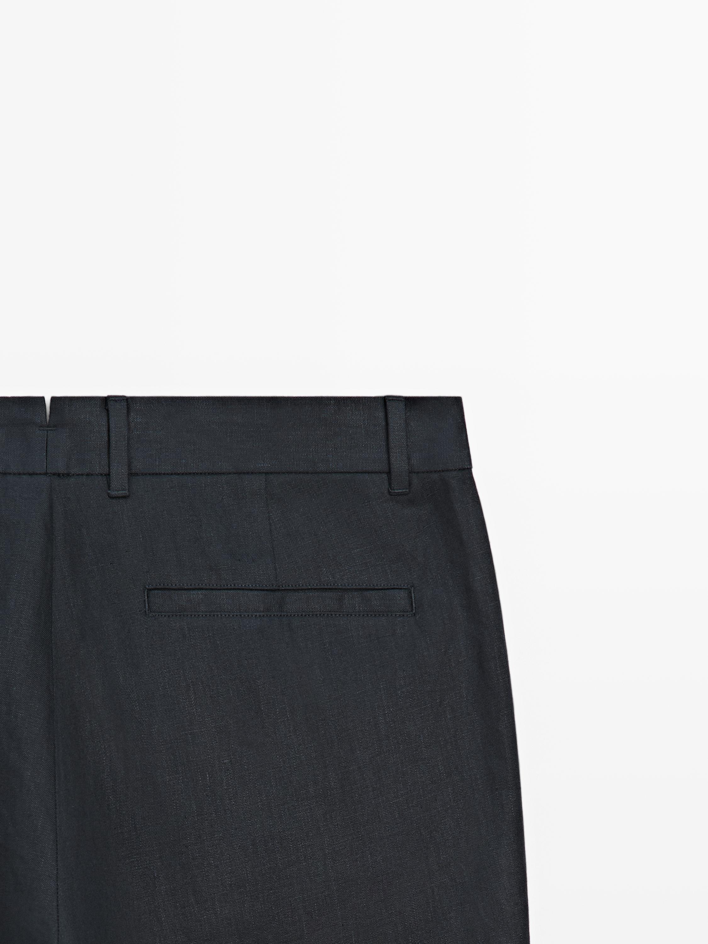 Tapered fit linen pants — NAVY BLUE
