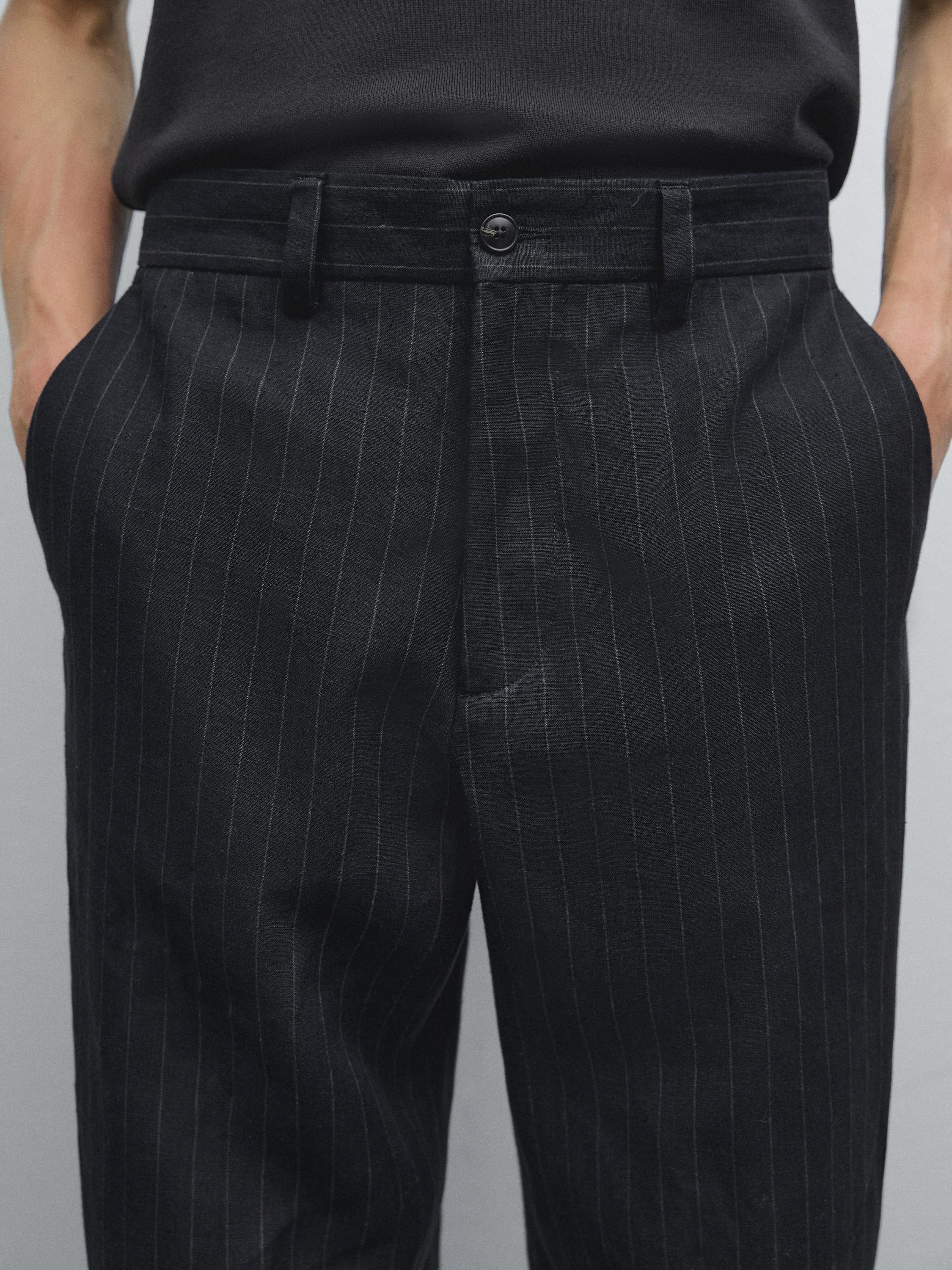 100% linen striped trousers