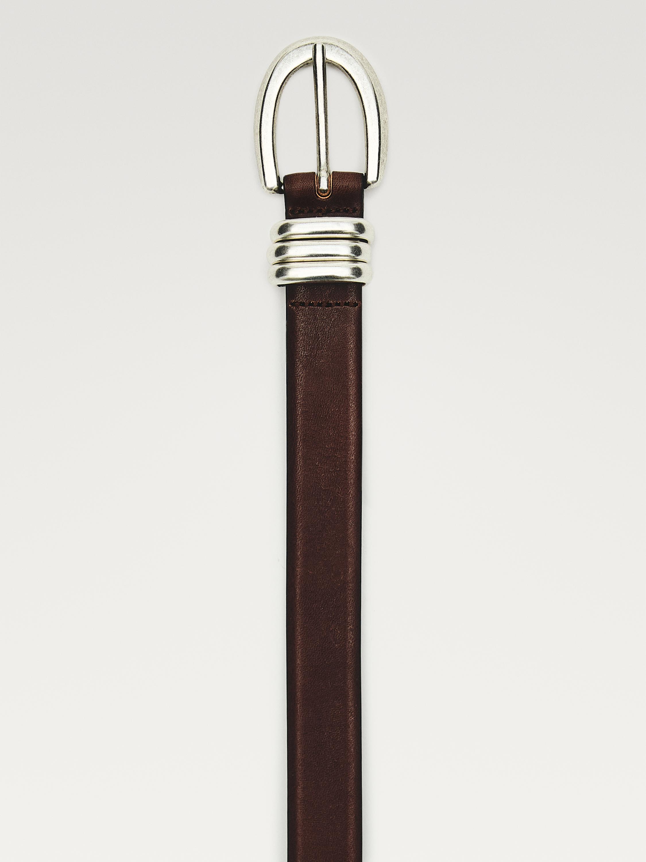 Nappa leather belt with metal detail — BROWN