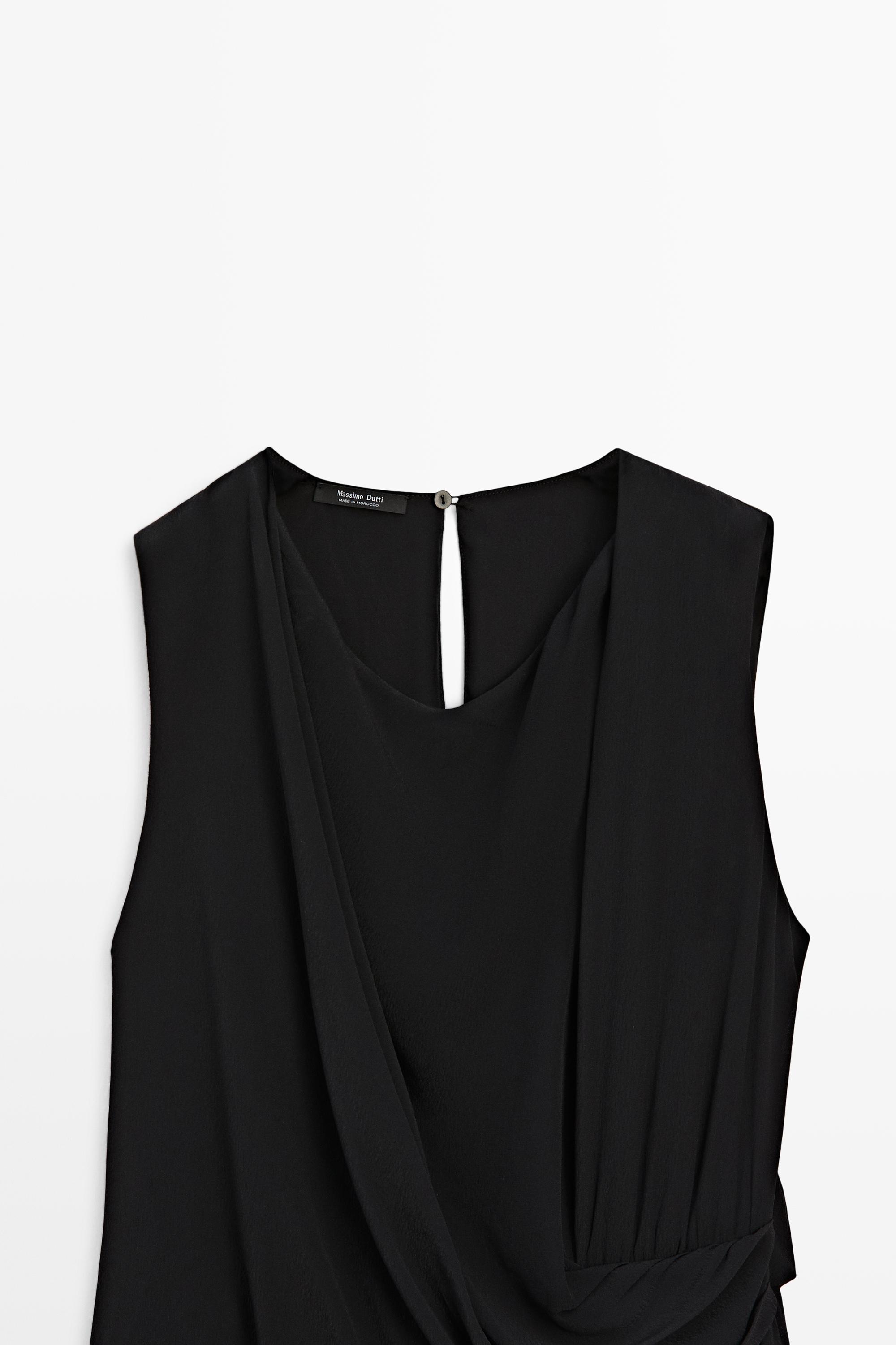 Flowing semi-sheer jumpsuit dress — BLACK