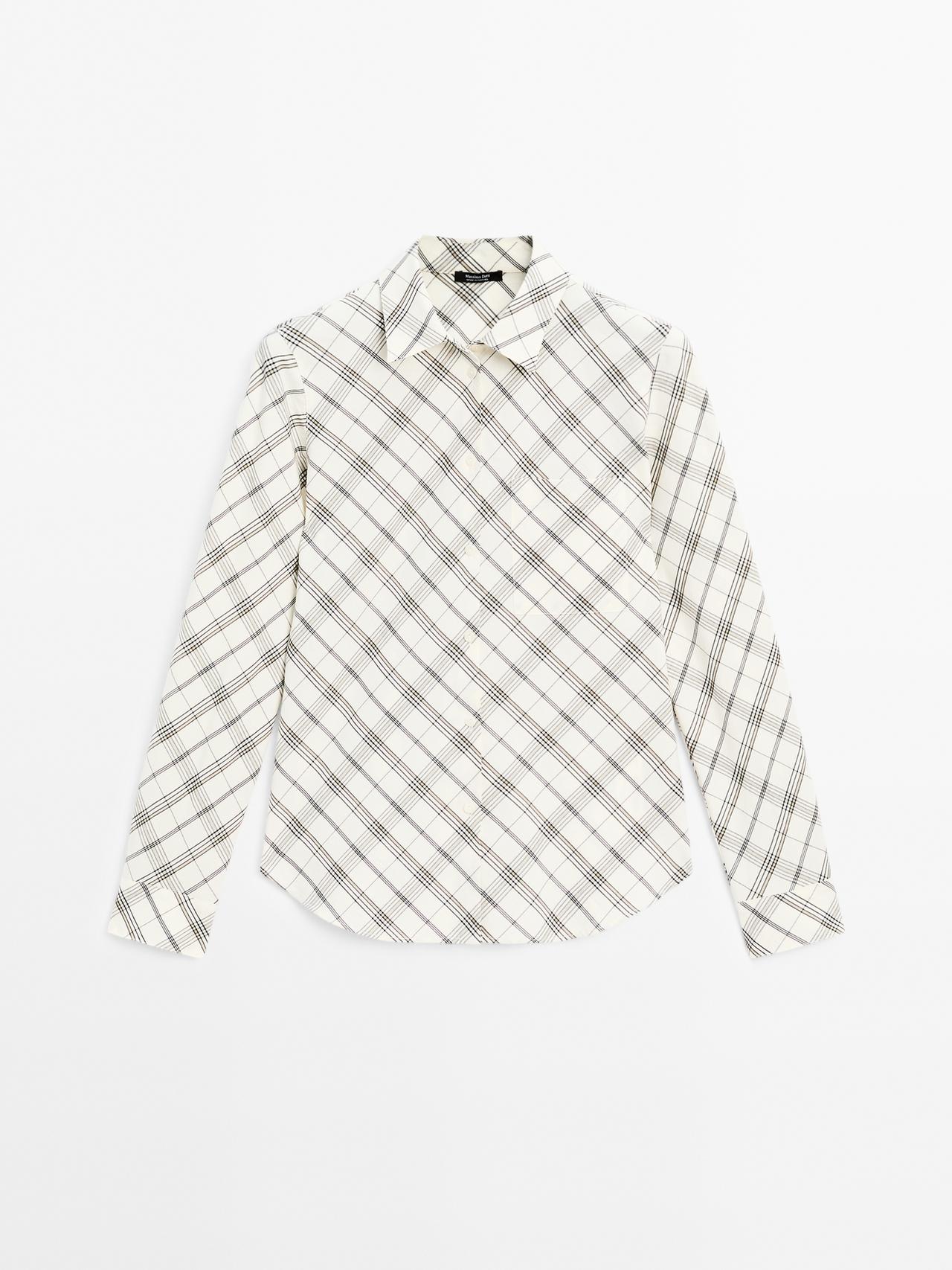 Massimo Dutti - Dame - Skråternet Skjorte I Bomuldsblanding - Råhvid - L