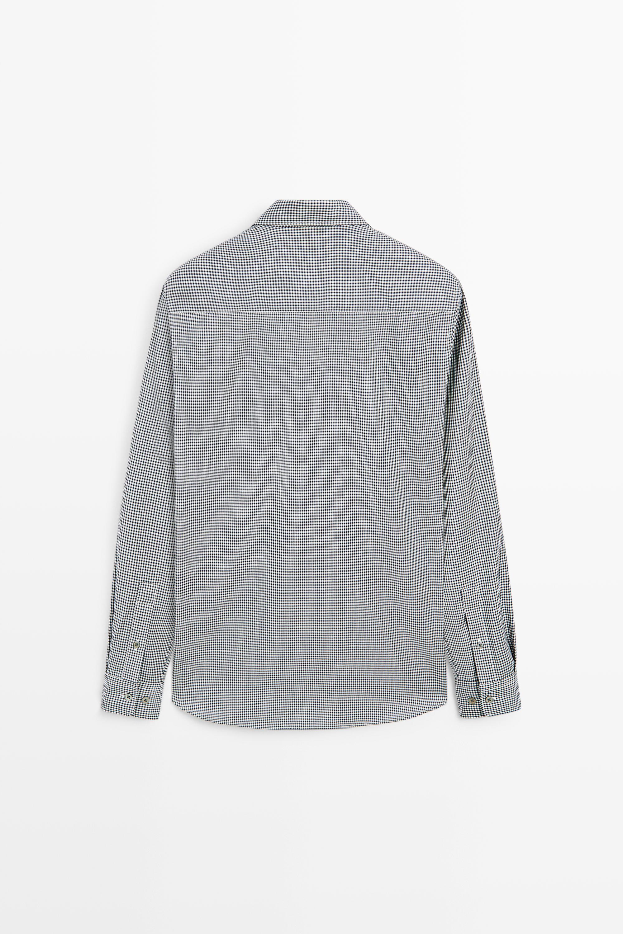 100% wool regular fit check shirt — NAVY BLUE