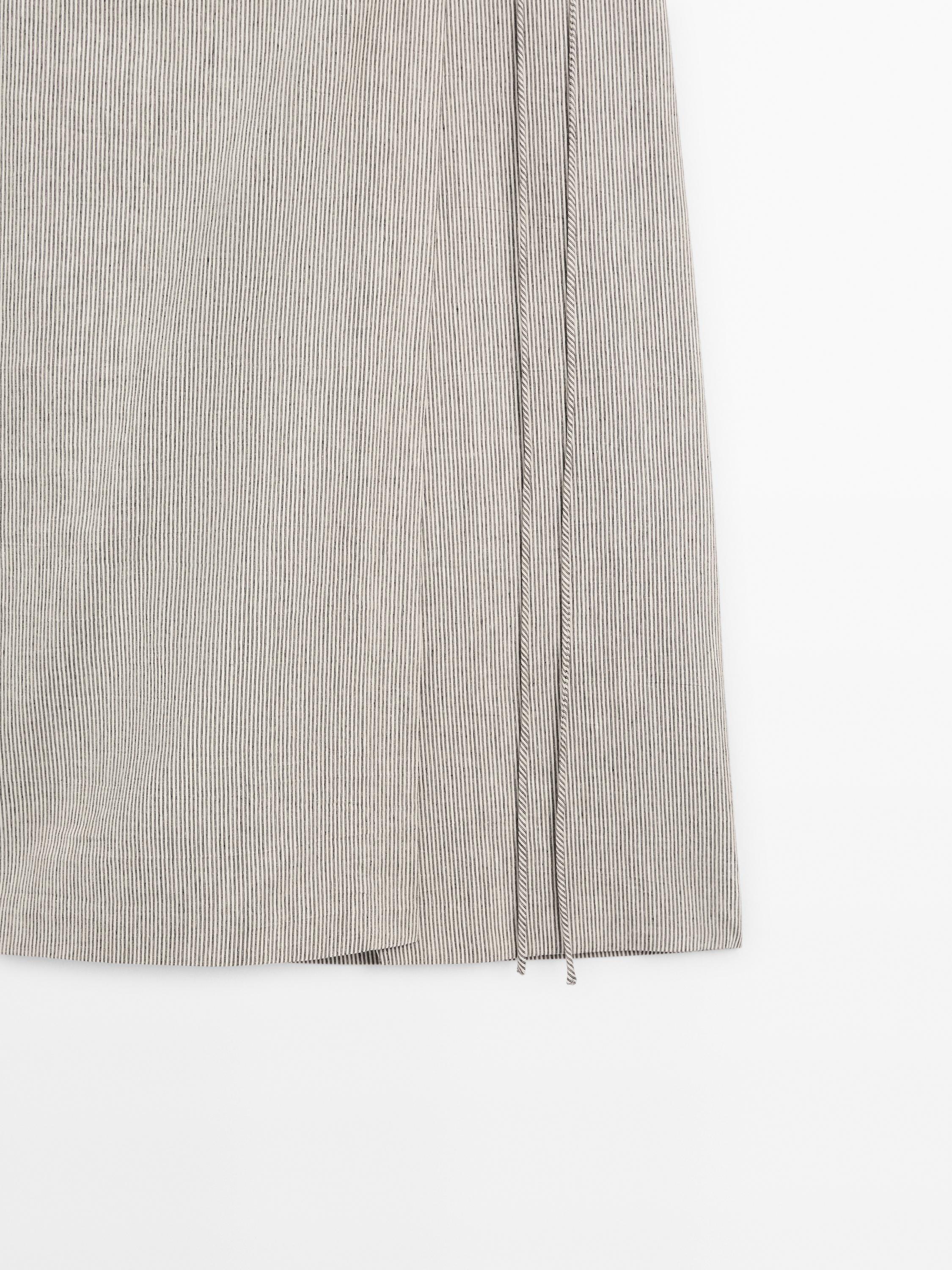 Striped linen blend pareo skirt