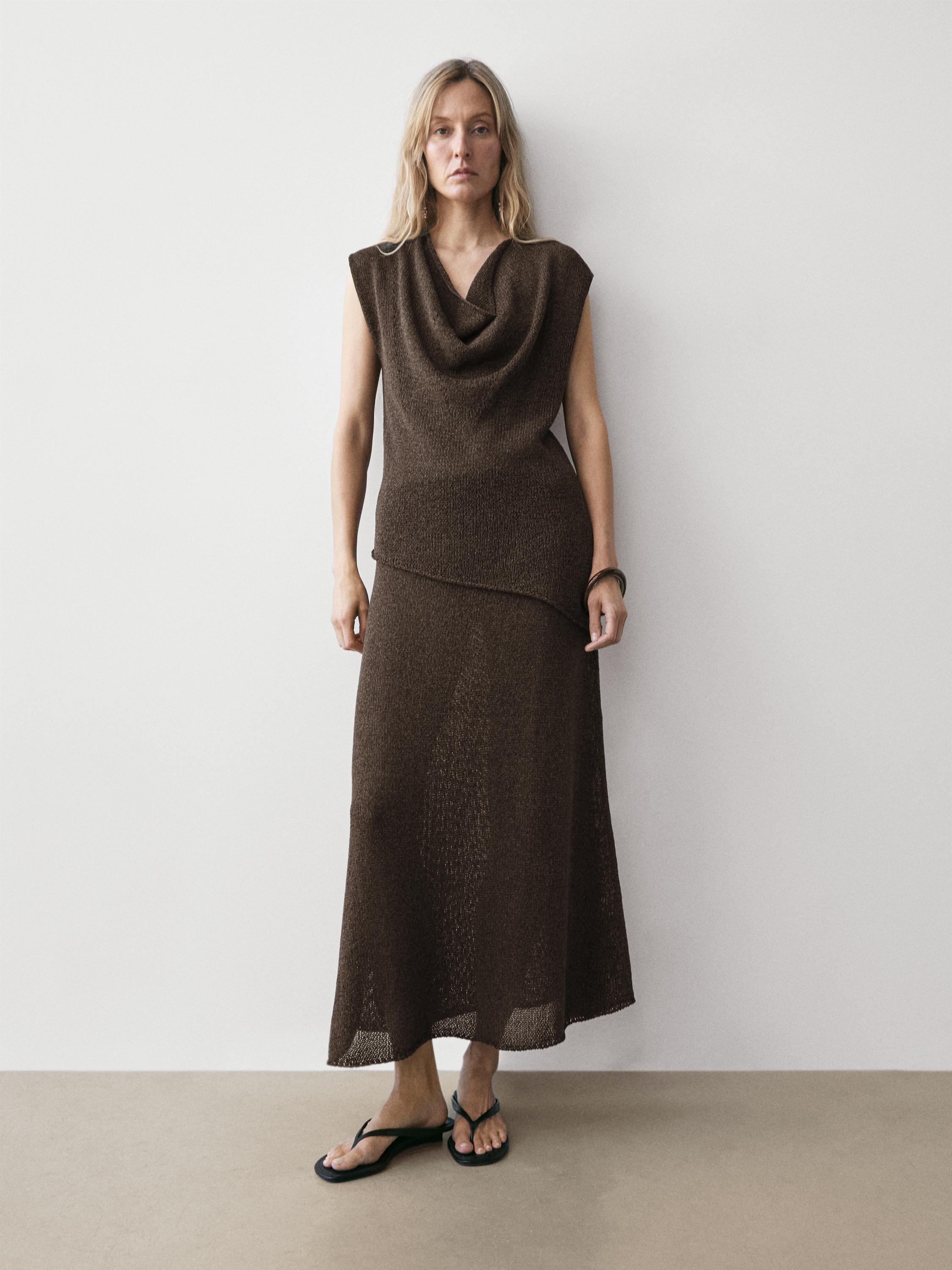 Asymmetric cowl neck top — Chocolate
