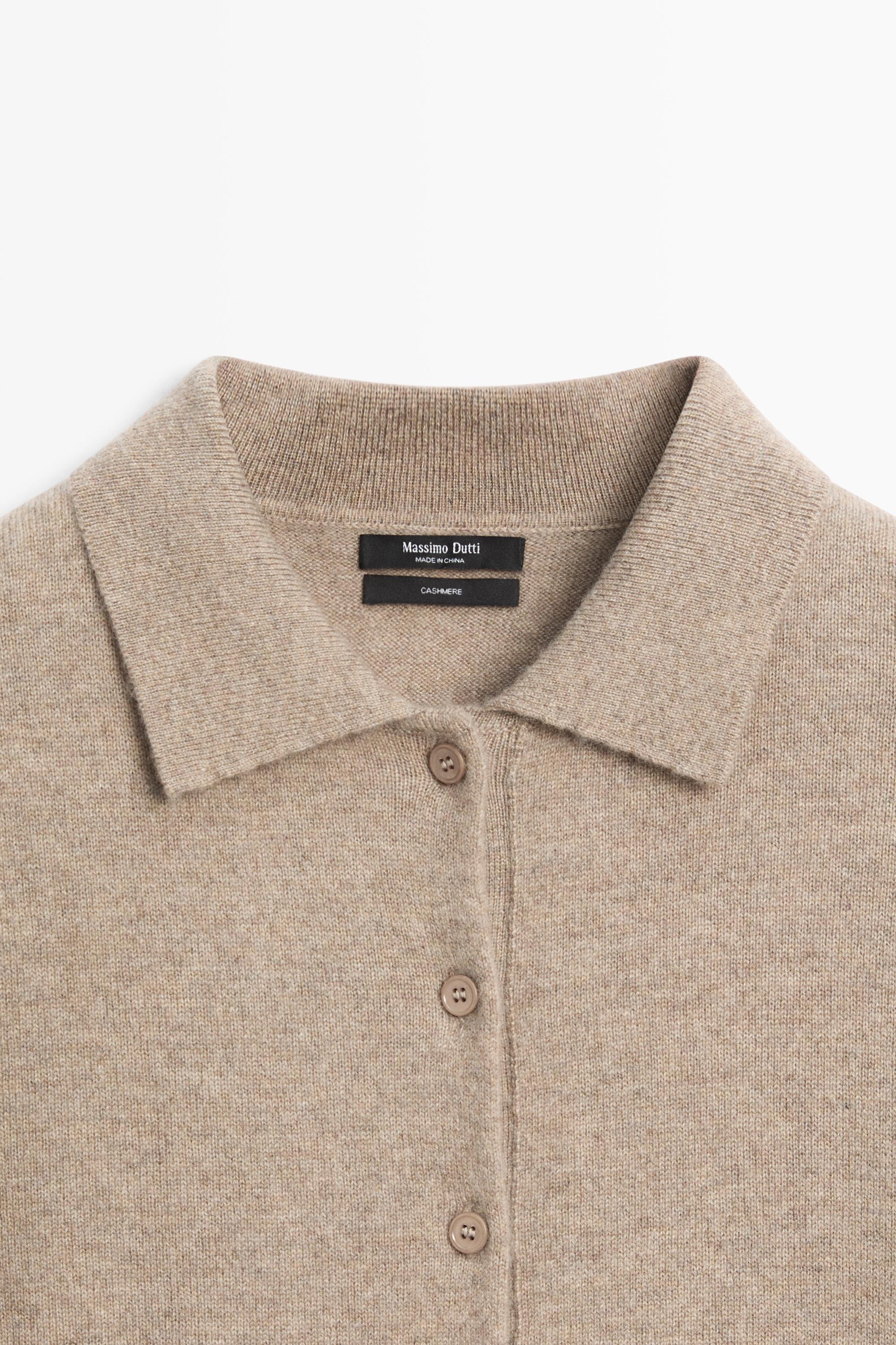 100% cashmere knit polo collar cardigan — MINK