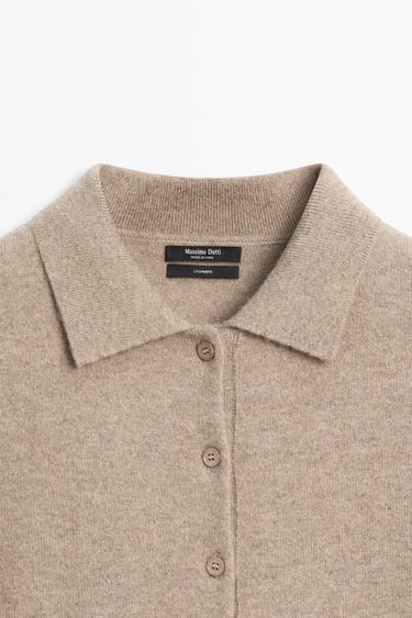 100% cashmere knit polo collar cardigan — MINK 9