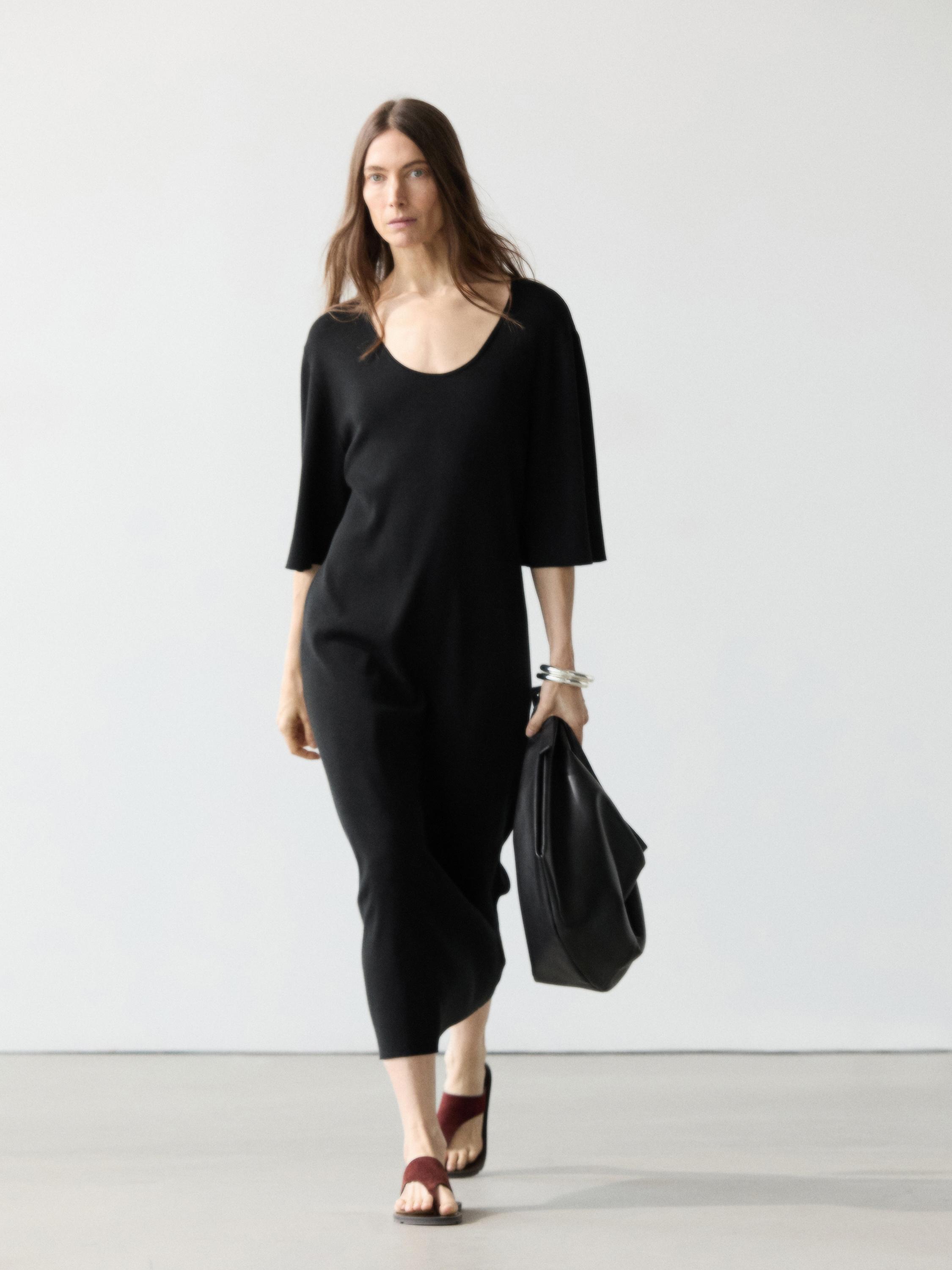 Midi dress with sleeve detail — BLACK