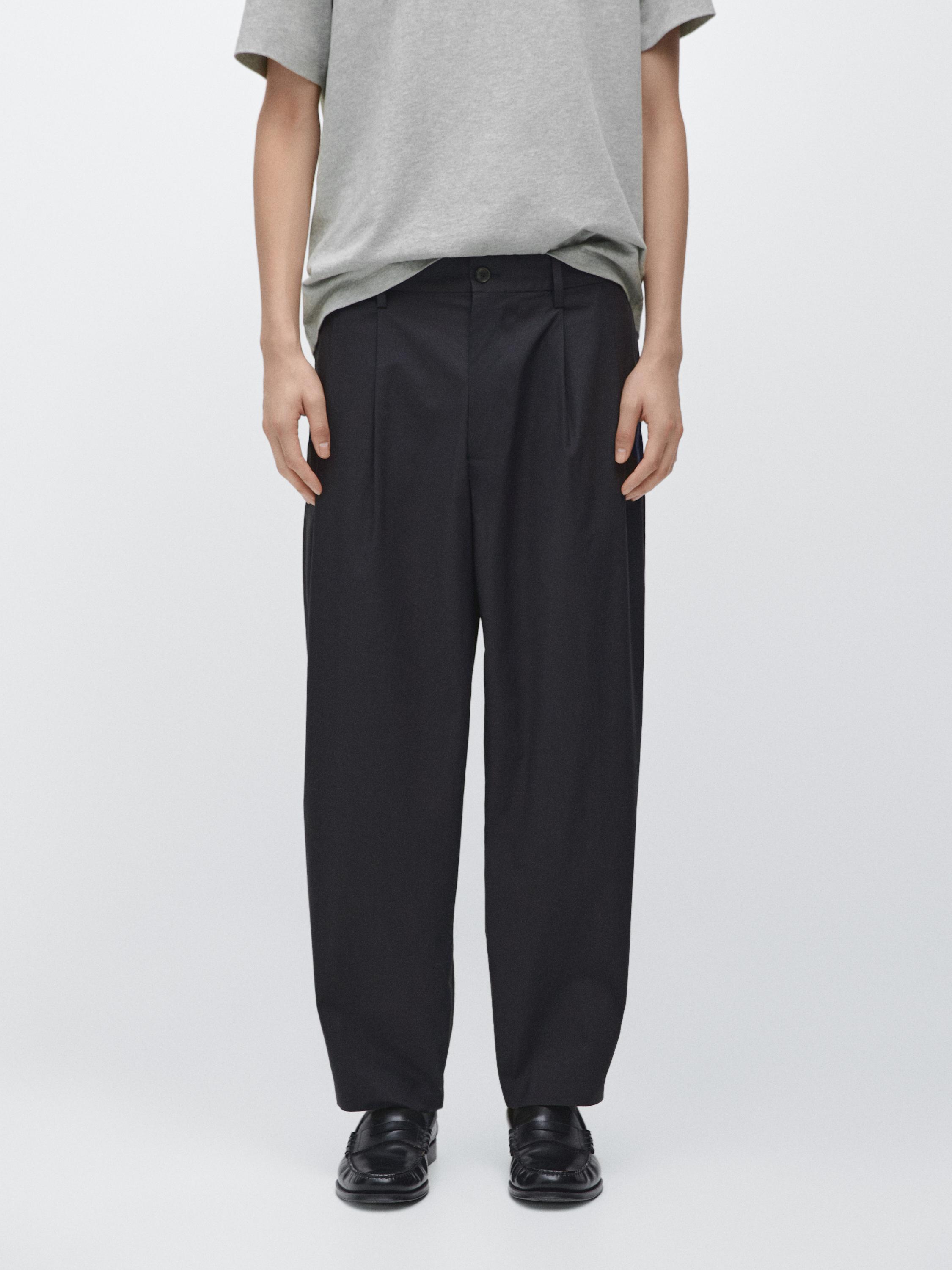 Cotton trousers with double darts — NAVY BLUE