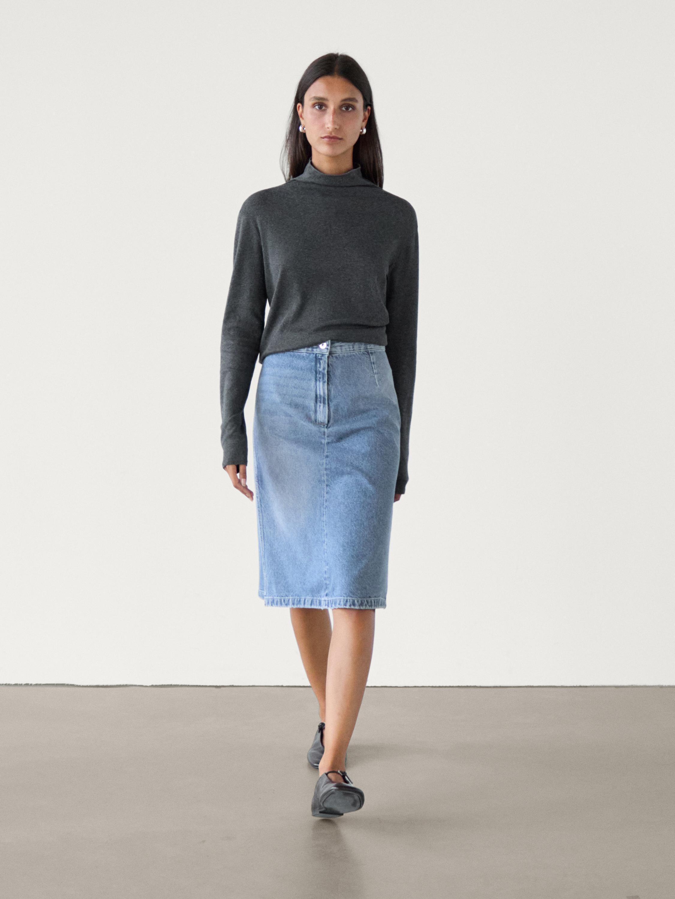 100 cotton denim skirt Medium Blue Smart Skirts Massimo Dutti