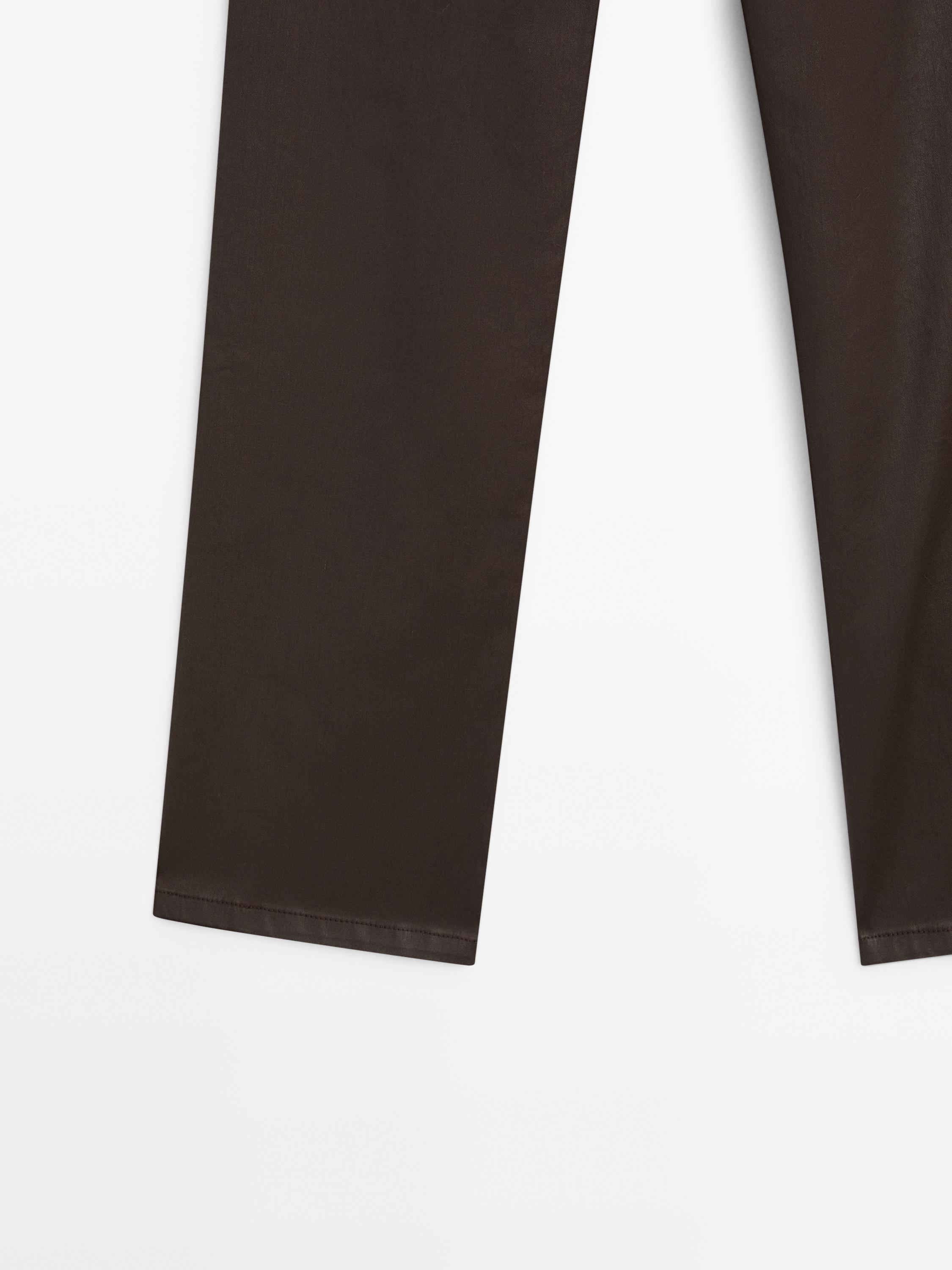 High-waist straight-leg waxed trousers — BROWN