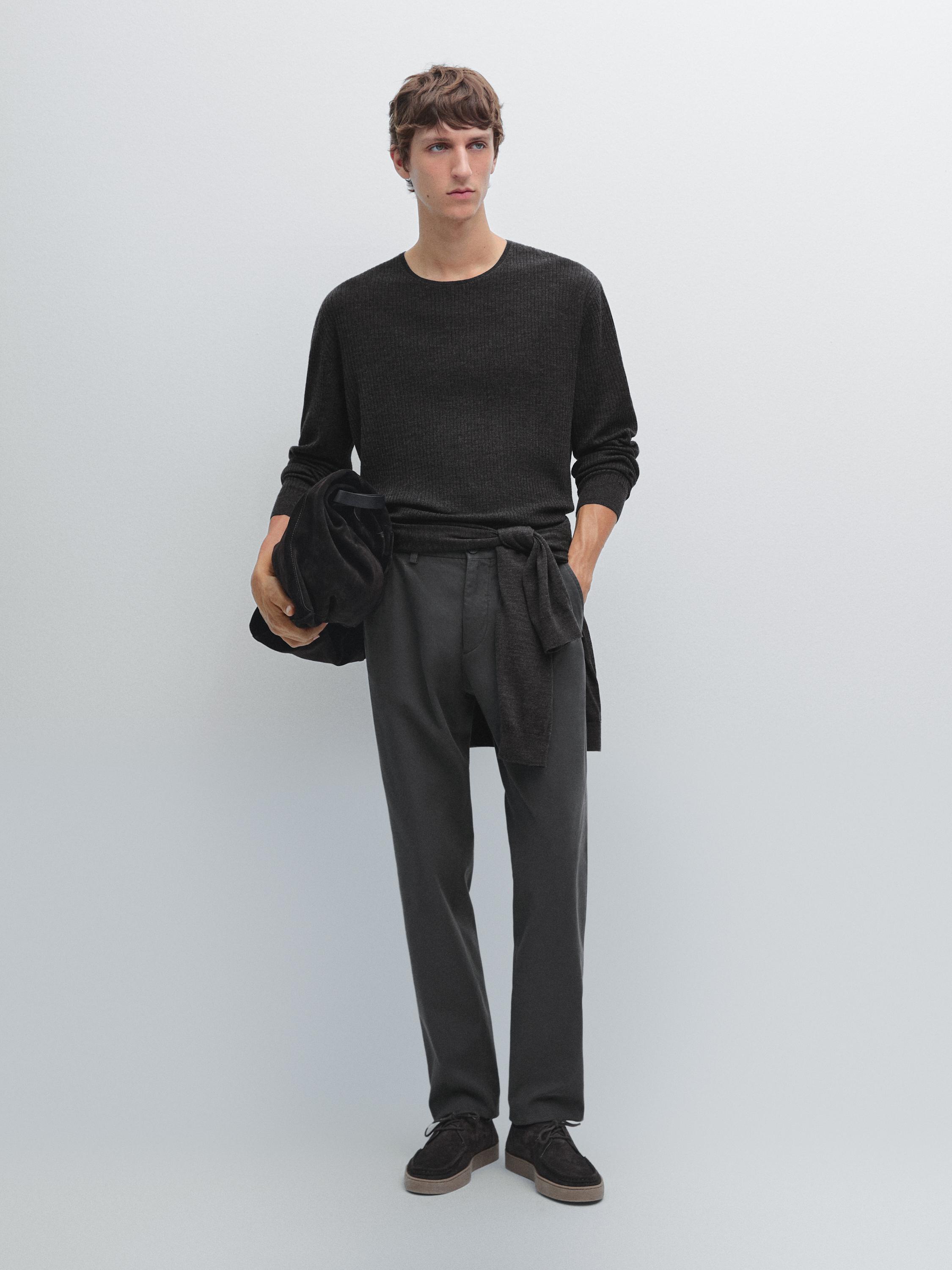 Slim fit textured trousers