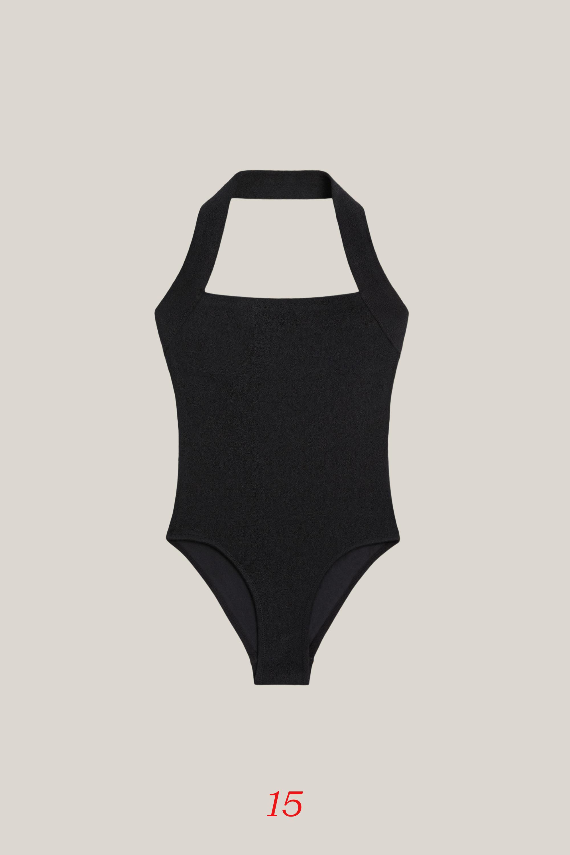 Textured halter swimsuit — BLACK