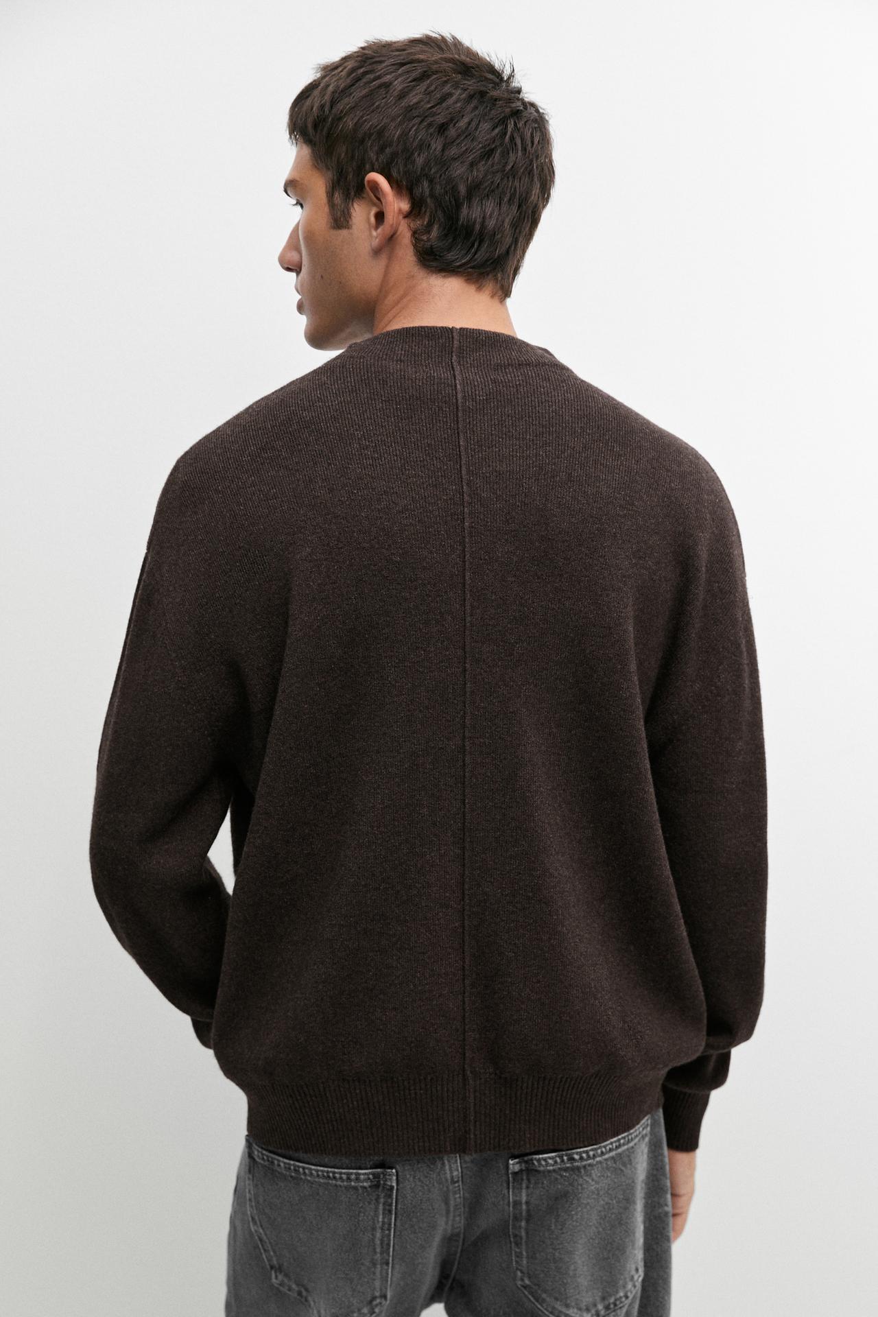 Mock-neck knit cardigan with button detail — BROWN