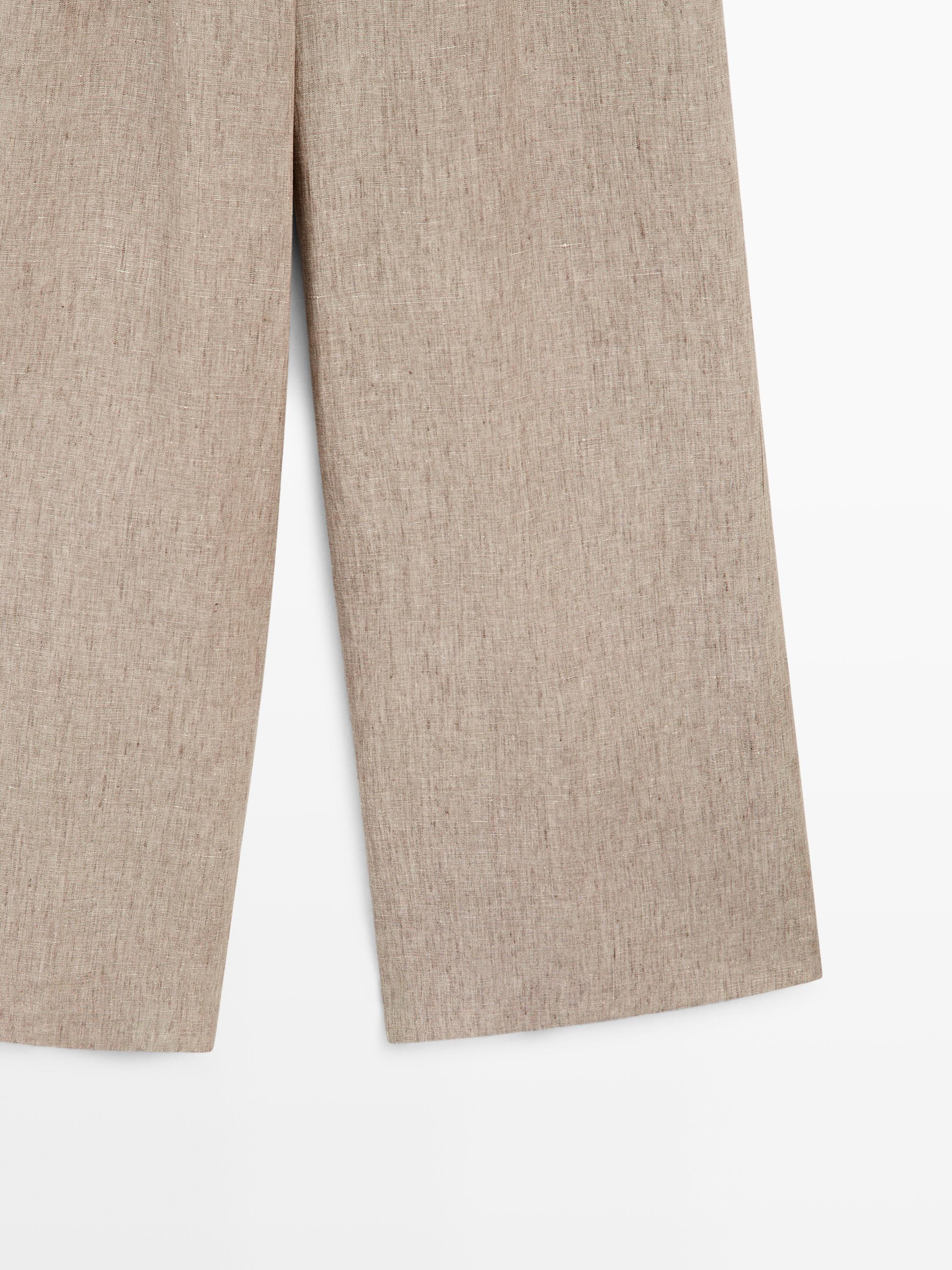 Linen melange trousers with pleated details — BEIGE