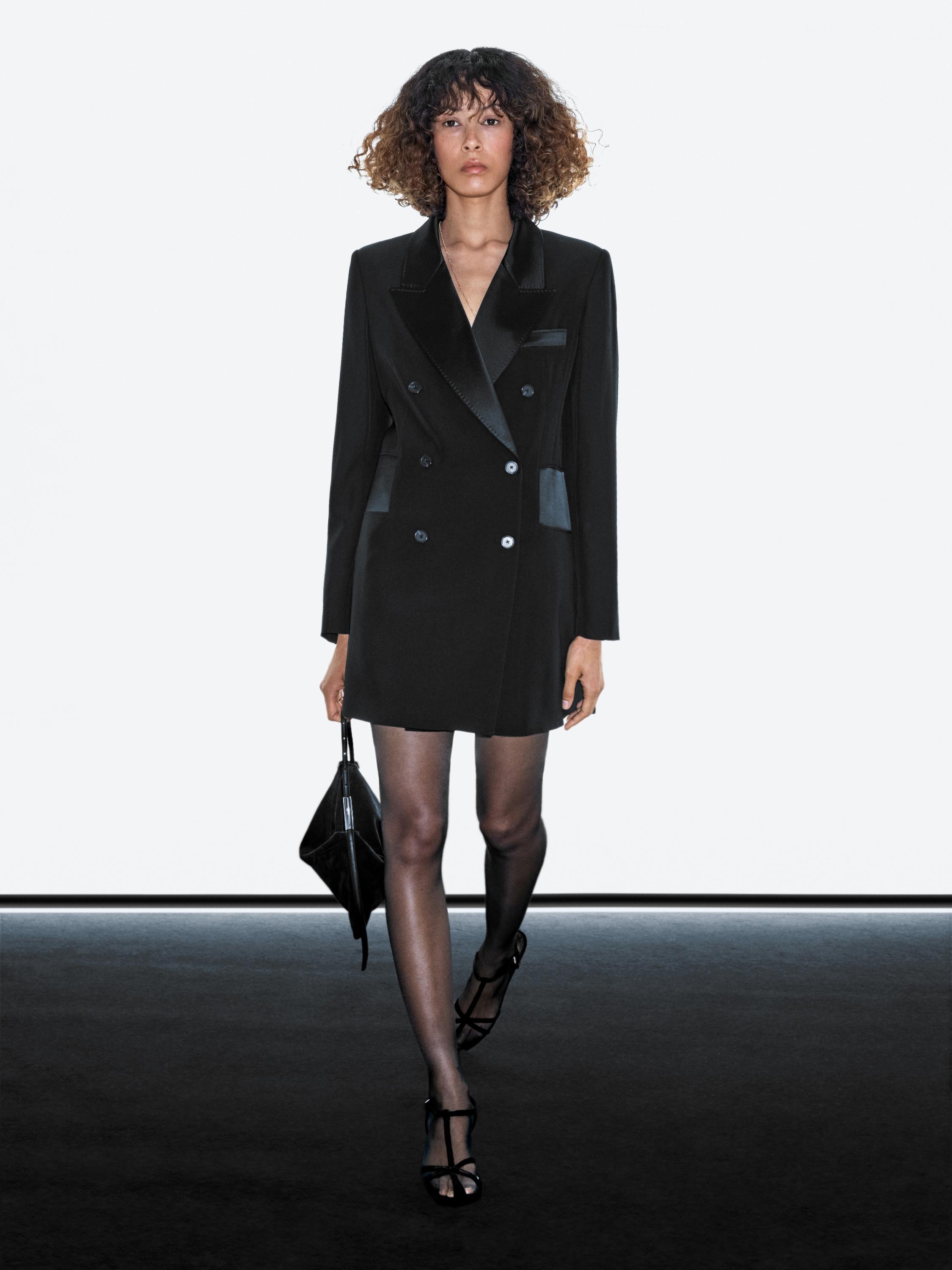 Blazer-style dress with satin detail — BLACK