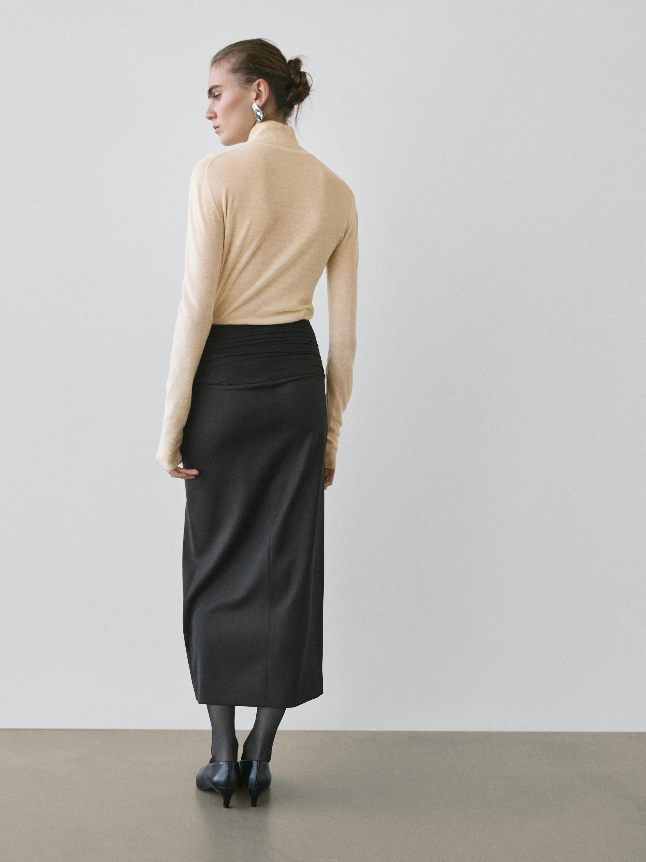 Straight midi skirt with gathered sash - STUDIO — BLACK